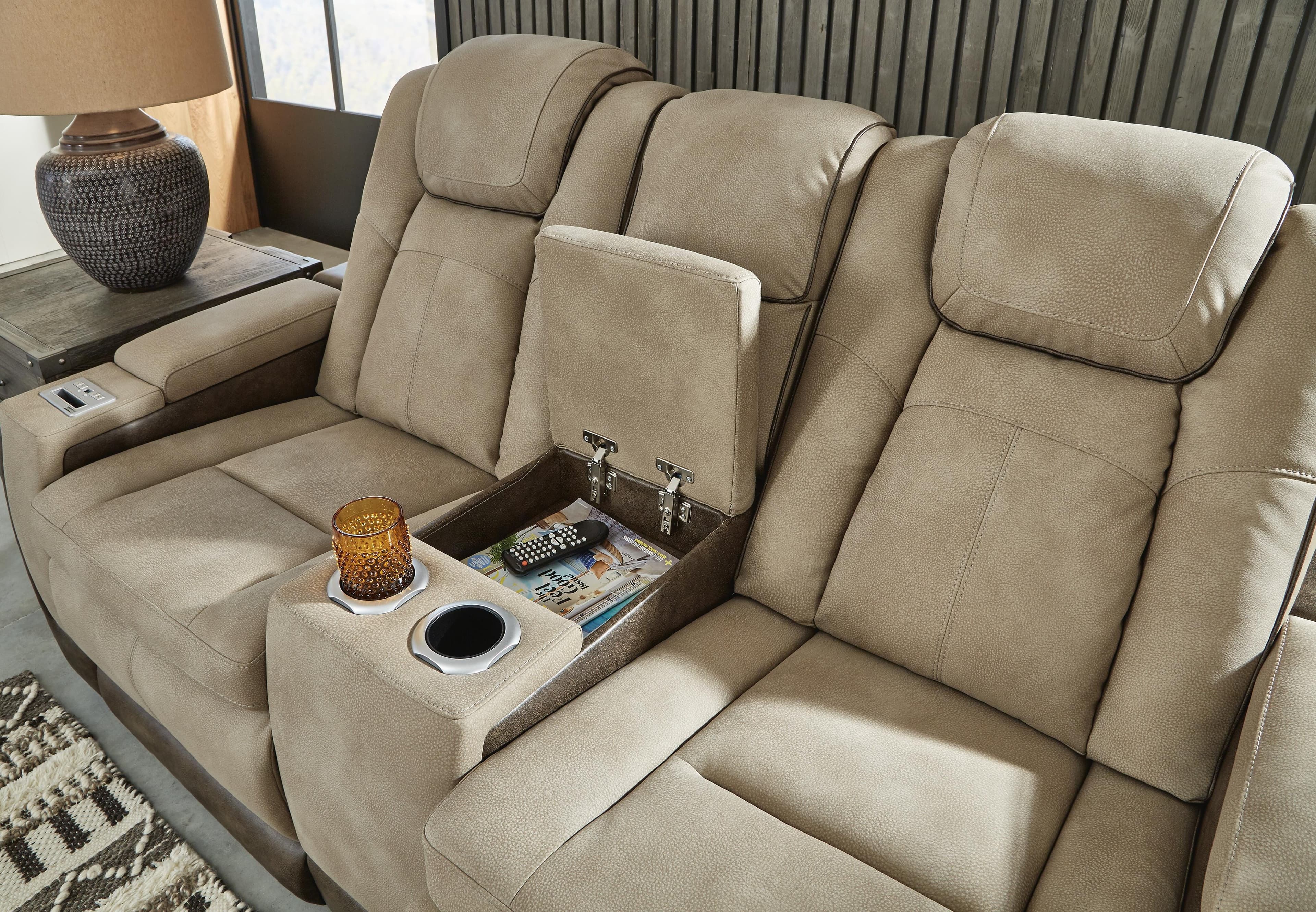 Next-Gen Durapella Power Reclining Loveseat with Console — Brown/Beige — view 7