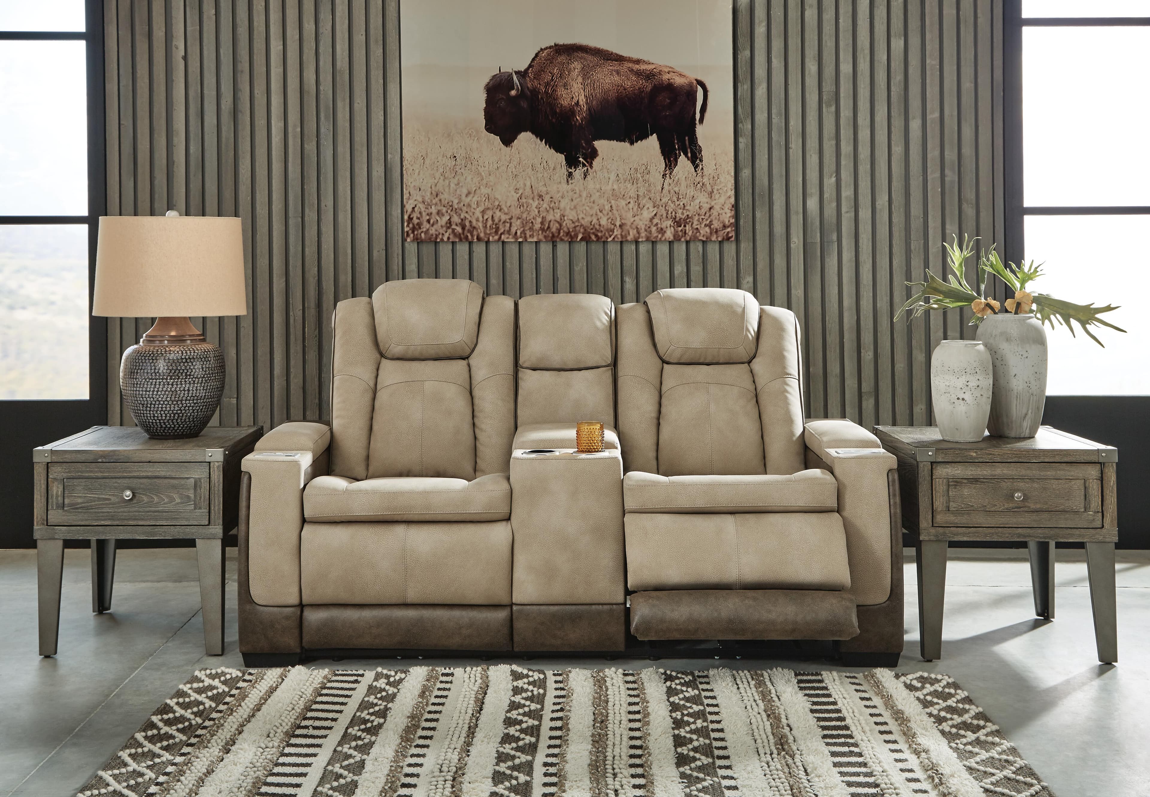 Next-Gen Durapella Power Reclining Loveseat with Console — Brown/Beige — view 2