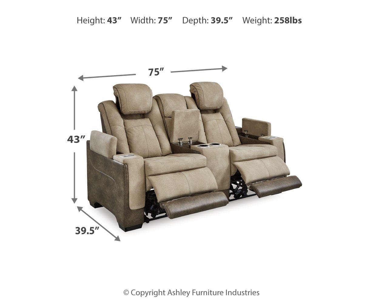 Next-Gen Durapella Power Reclining Loveseat with Console — Brown/Beige — view 4