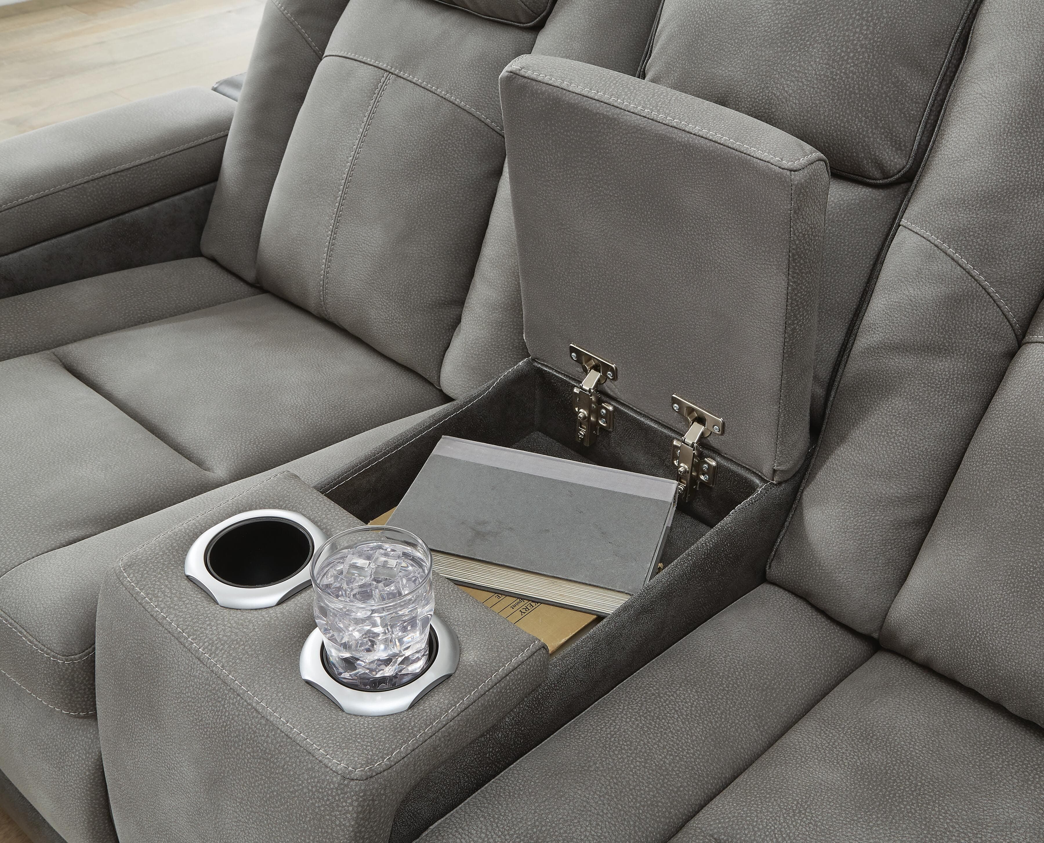 Next-Gen Durapella Power Reclining Loveseat with Console — Black/Gray — view 6