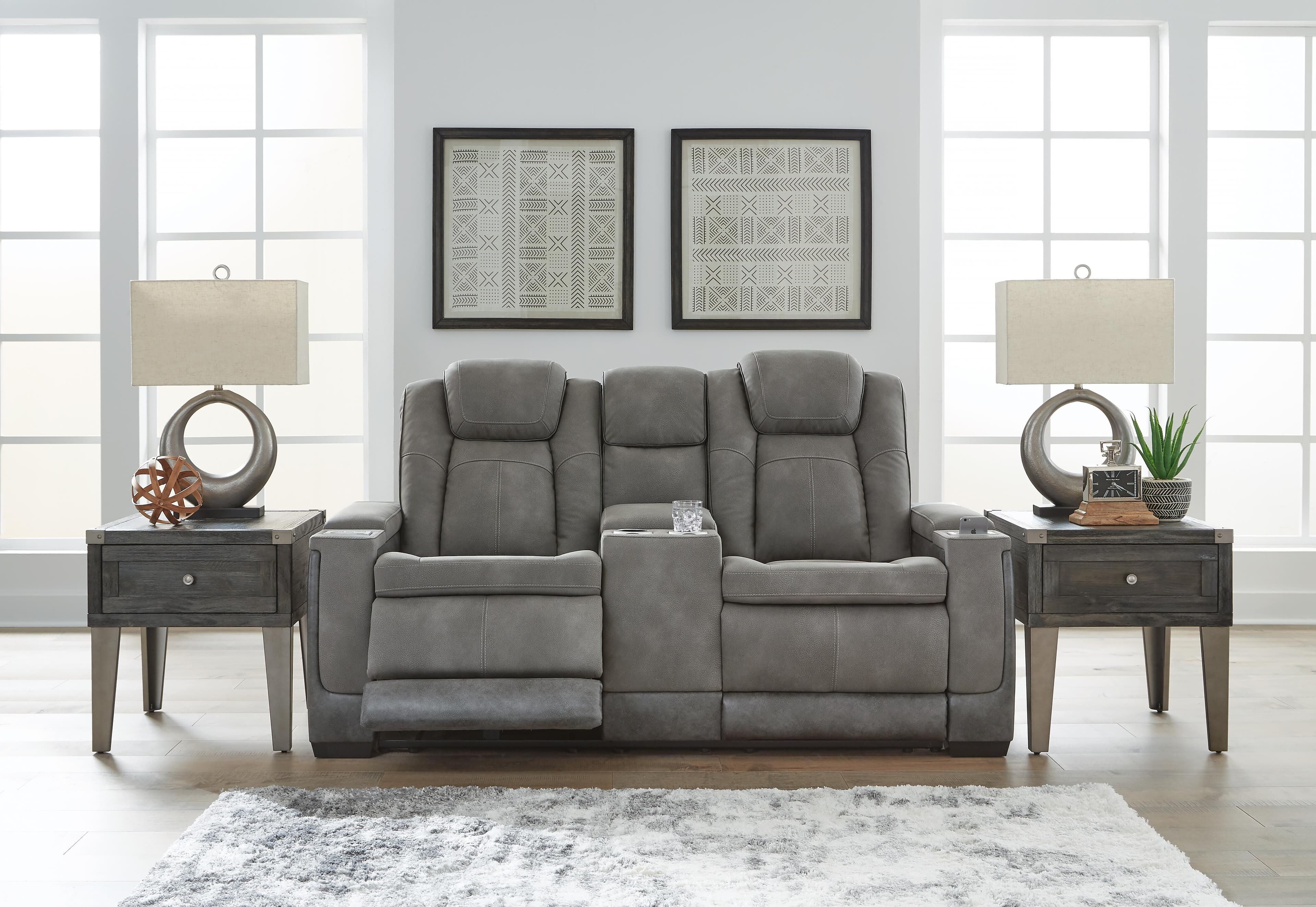 Next-Gen Durapella Power Reclining Loveseat with Console — Black/Gray — view 2