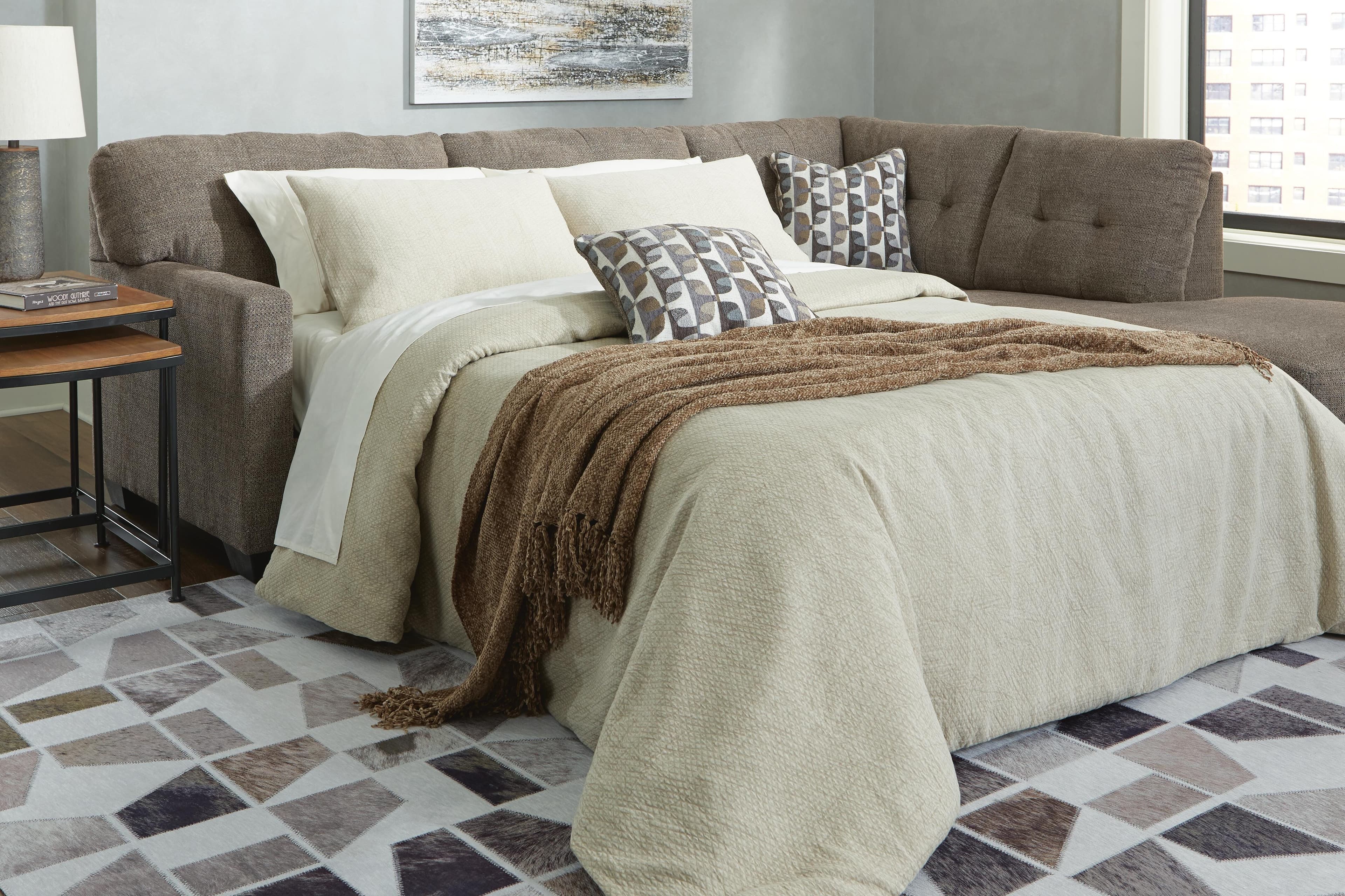 Mahoney 2-Piece Sleeper Sectional with Chaise — Brown/Beige — view 2
