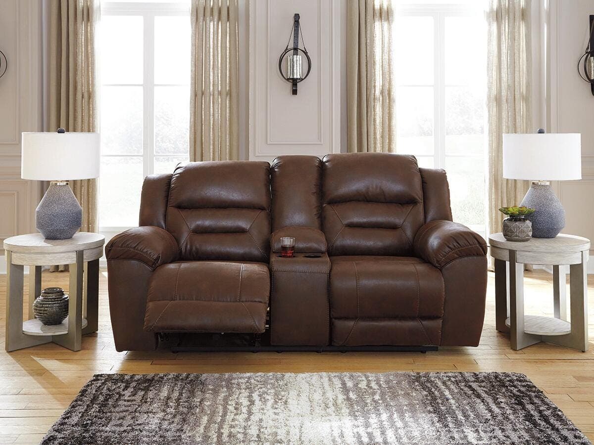 Stoneland Reclining Loveseat with Console — Brown/Beige — view 2