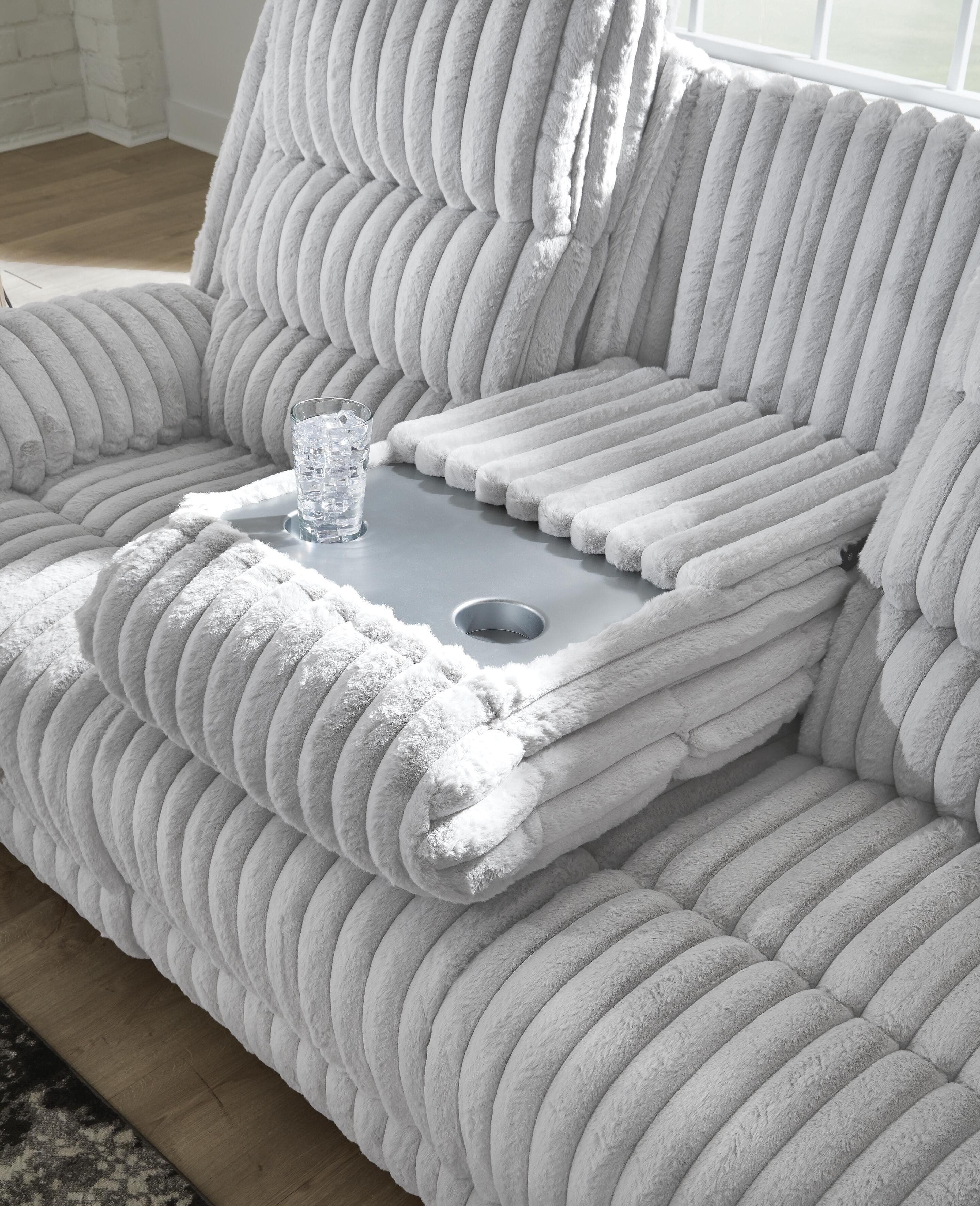 Technique Power Reclining Sofa with Drop Down Table — Black/Gray — view 7