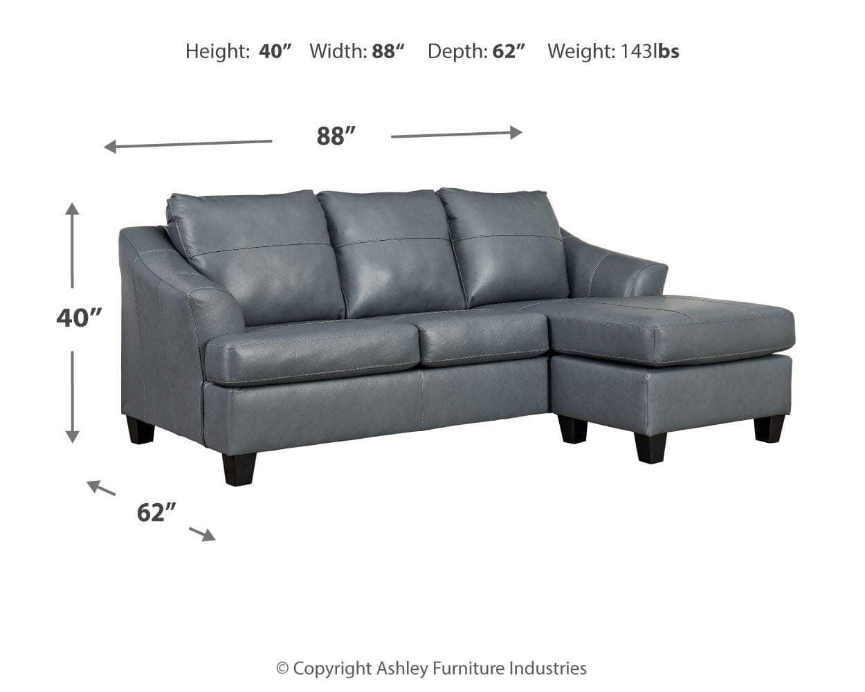 Genoa Sofa Chaise — Blue — view 4