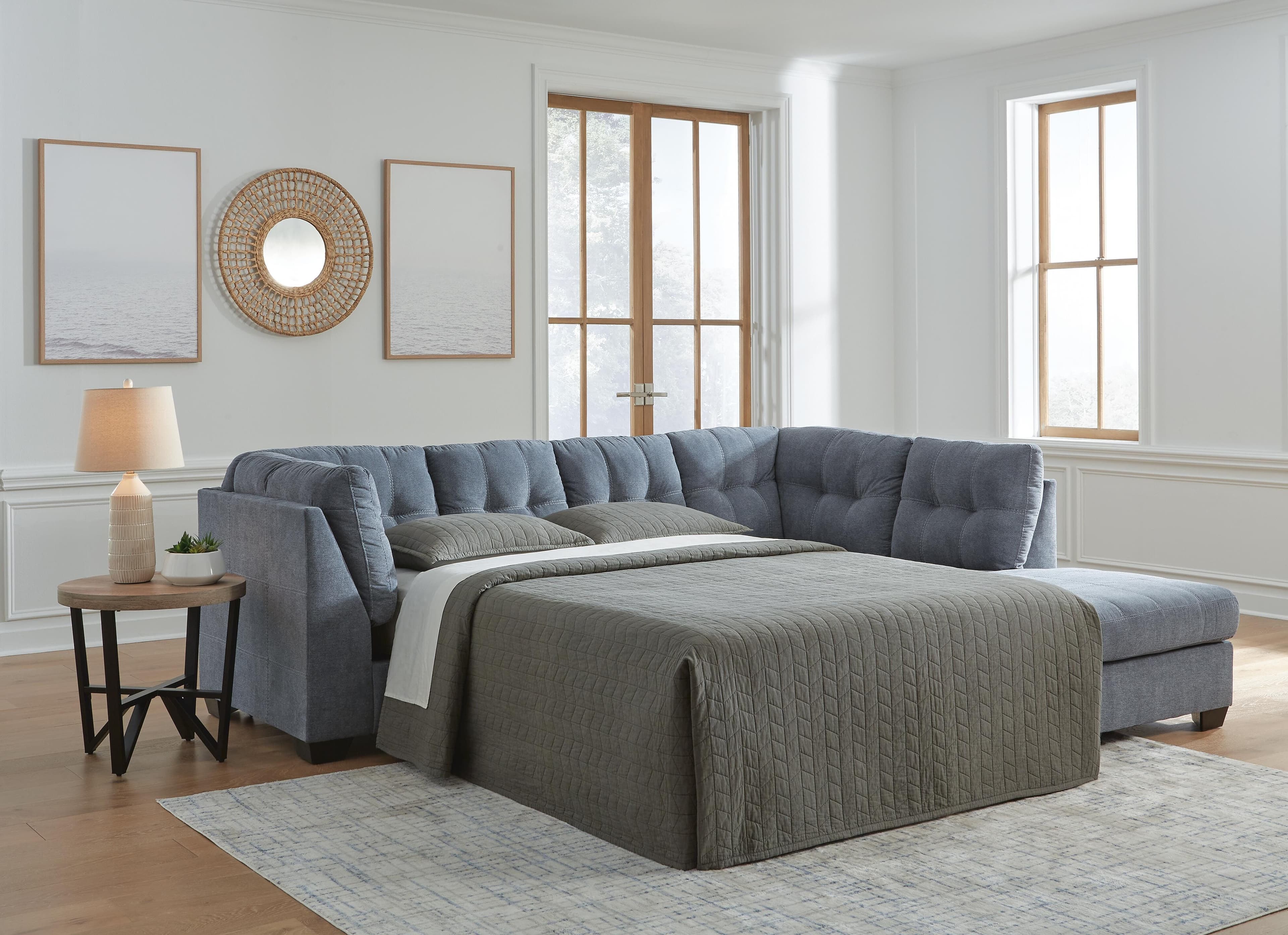 Marleton 2-Piece Sleeper Sectional with Chaise — Blue — view 2