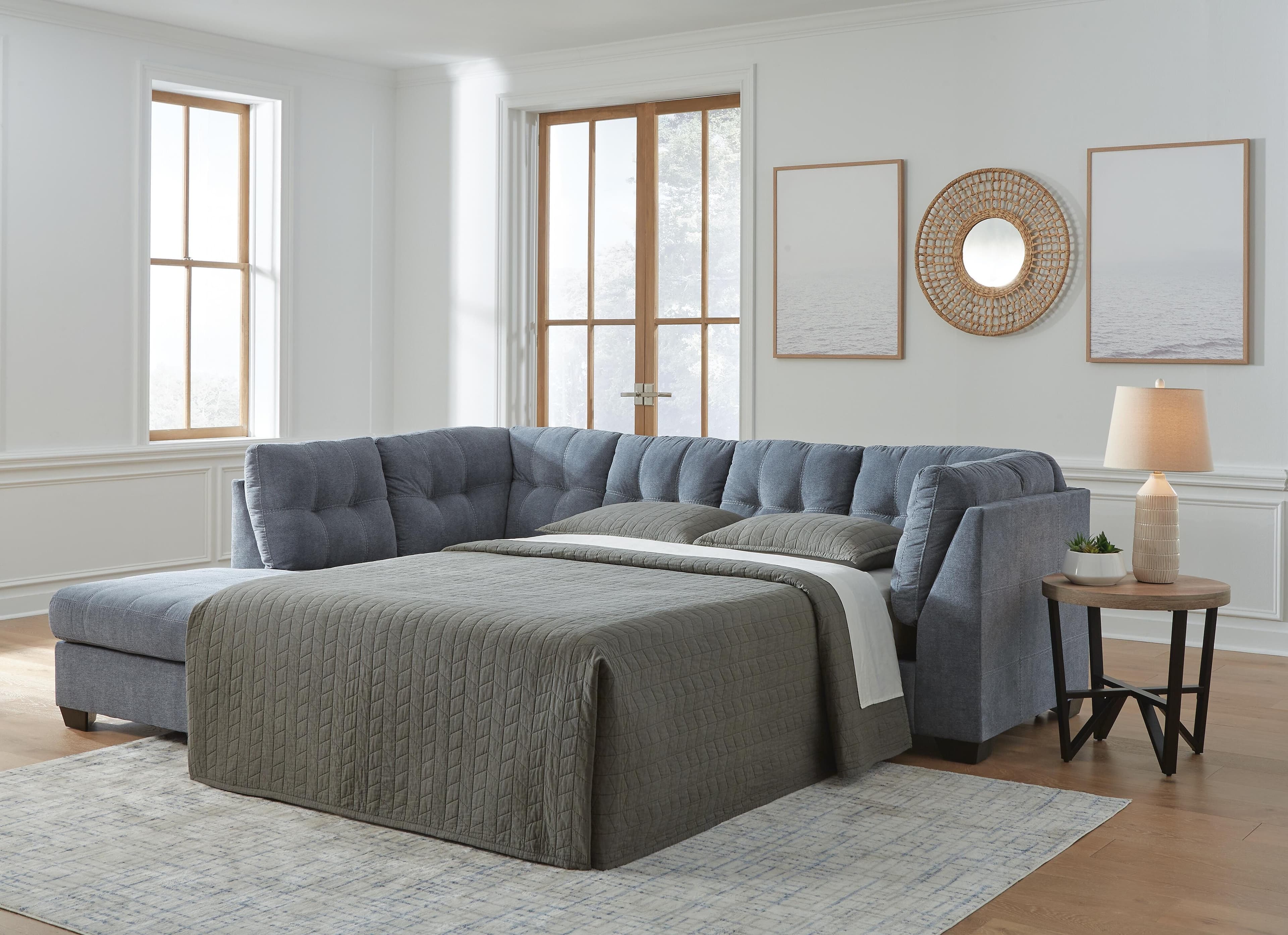 Marleton 2-Piece Sleeper Sectional with Chaise — Blue — view 2