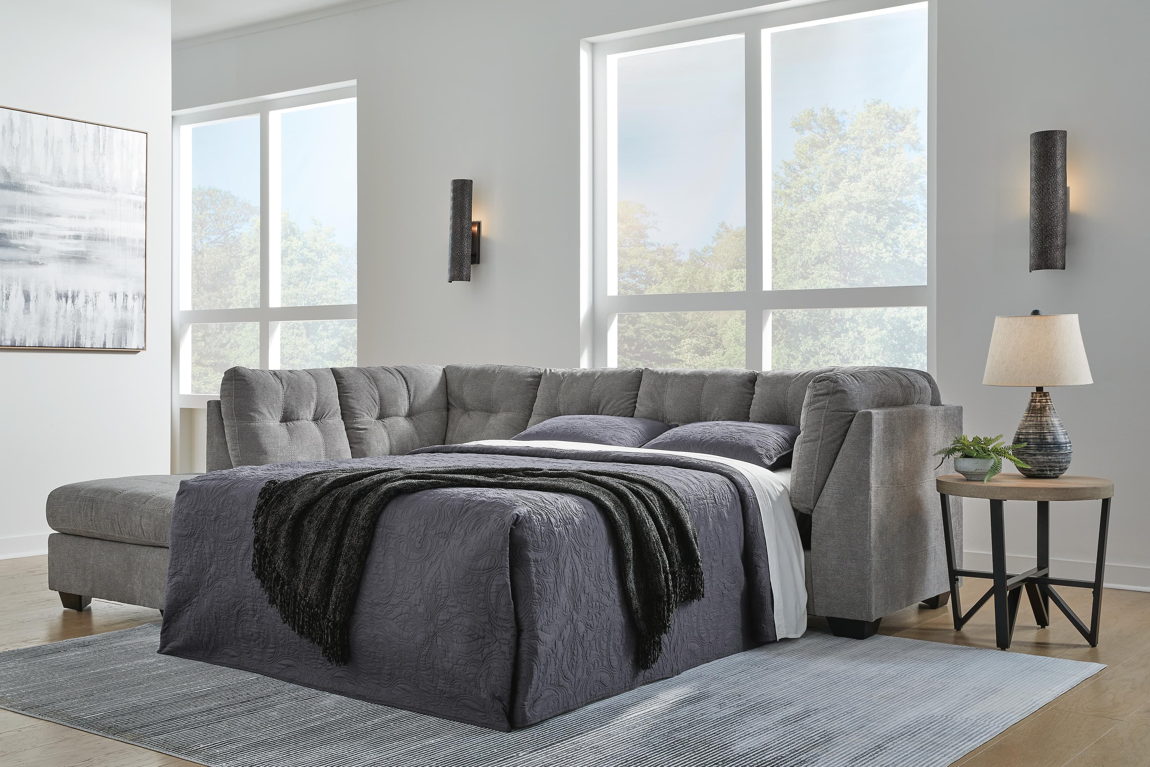 Marleton 2-Piece Sleeper Sectional with Chaise — Black/Gray — view 2
