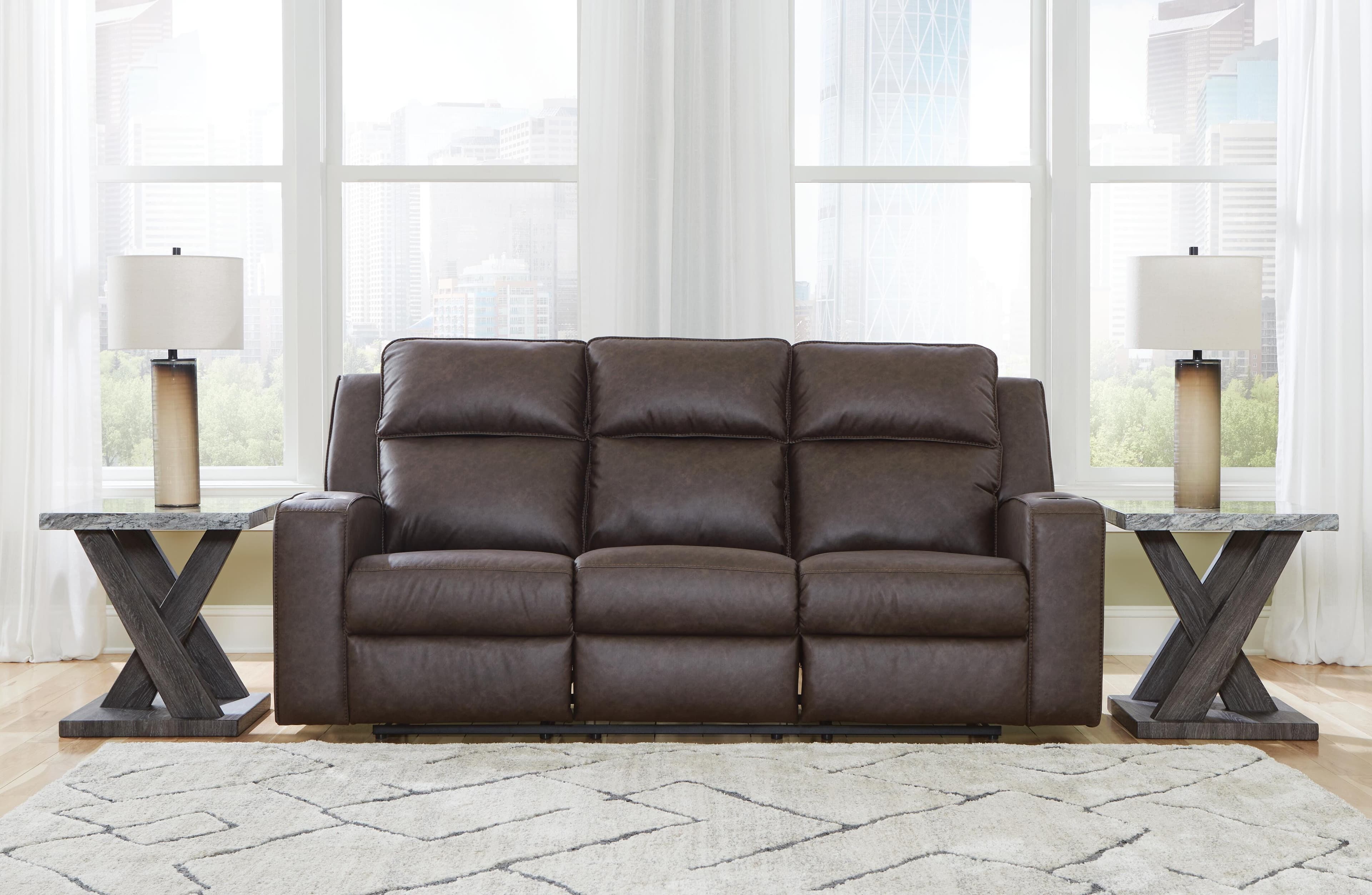 Lavenhorne Reclining Sofa with Drop Down Table — Black/Gray — view 2