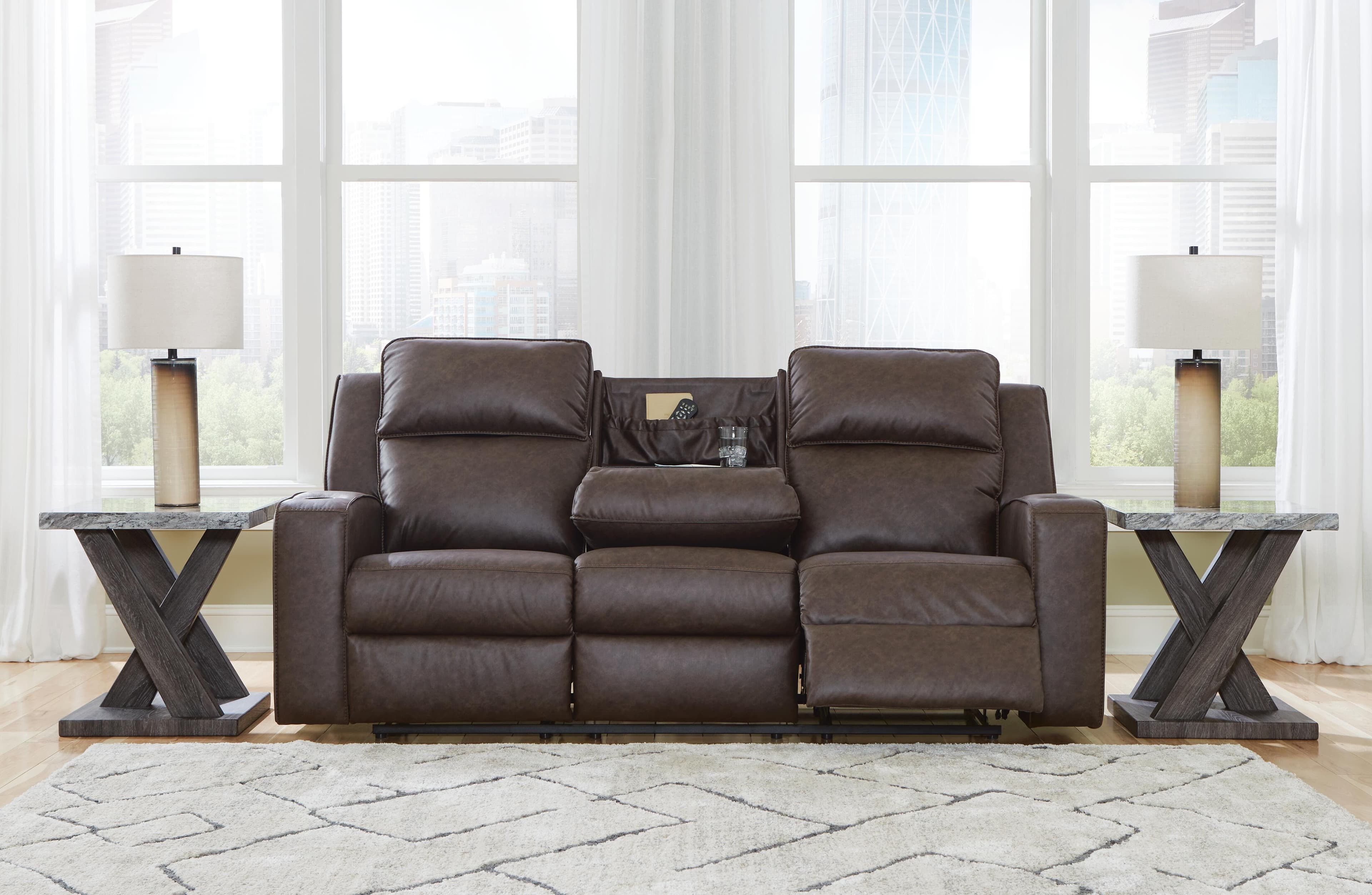 Lavenhorne Reclining Sofa with Drop Down Table — Black/Gray — view 7