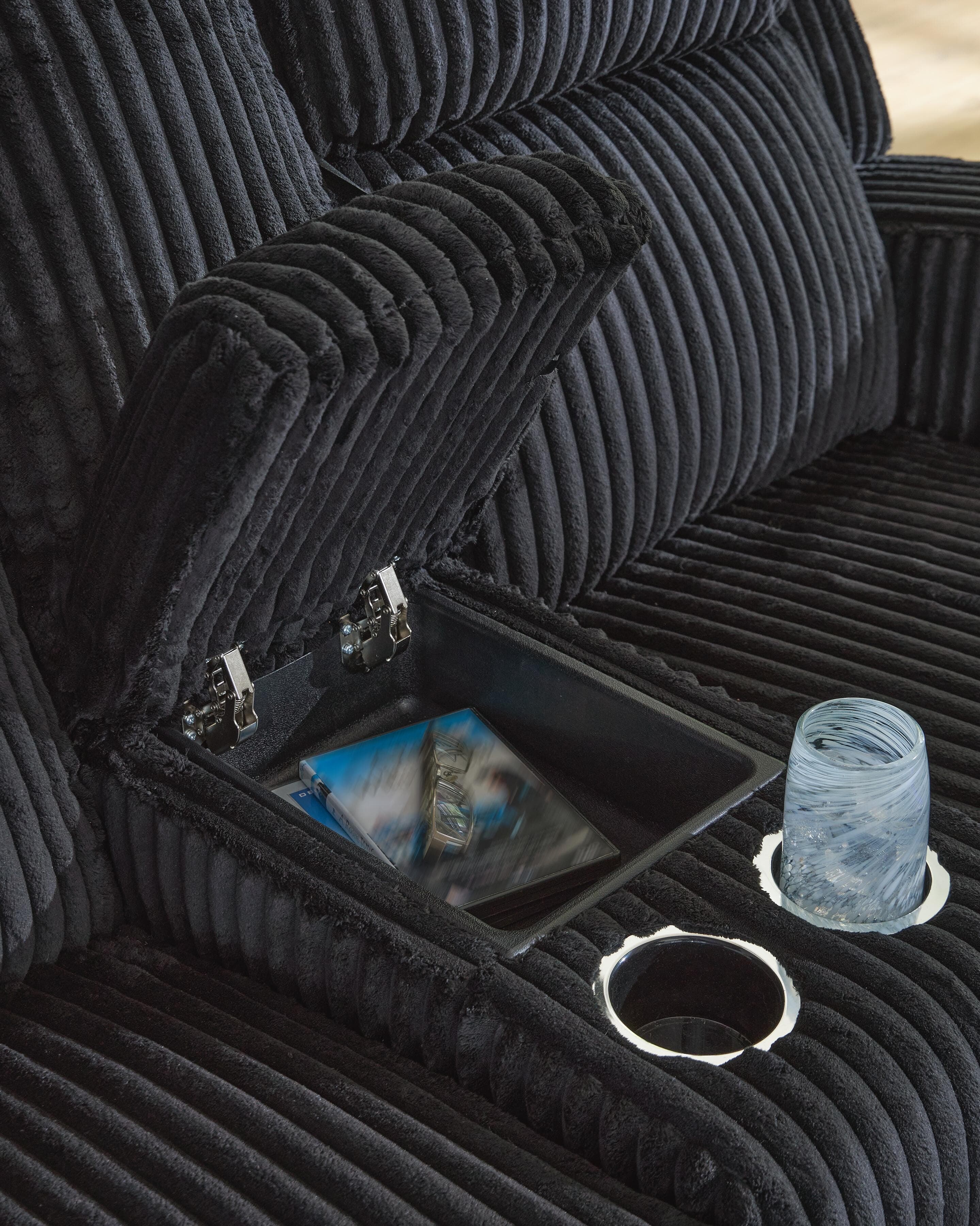 TwinBrooke Power Reclining Loveseat with Console — Black/Gray — view 6