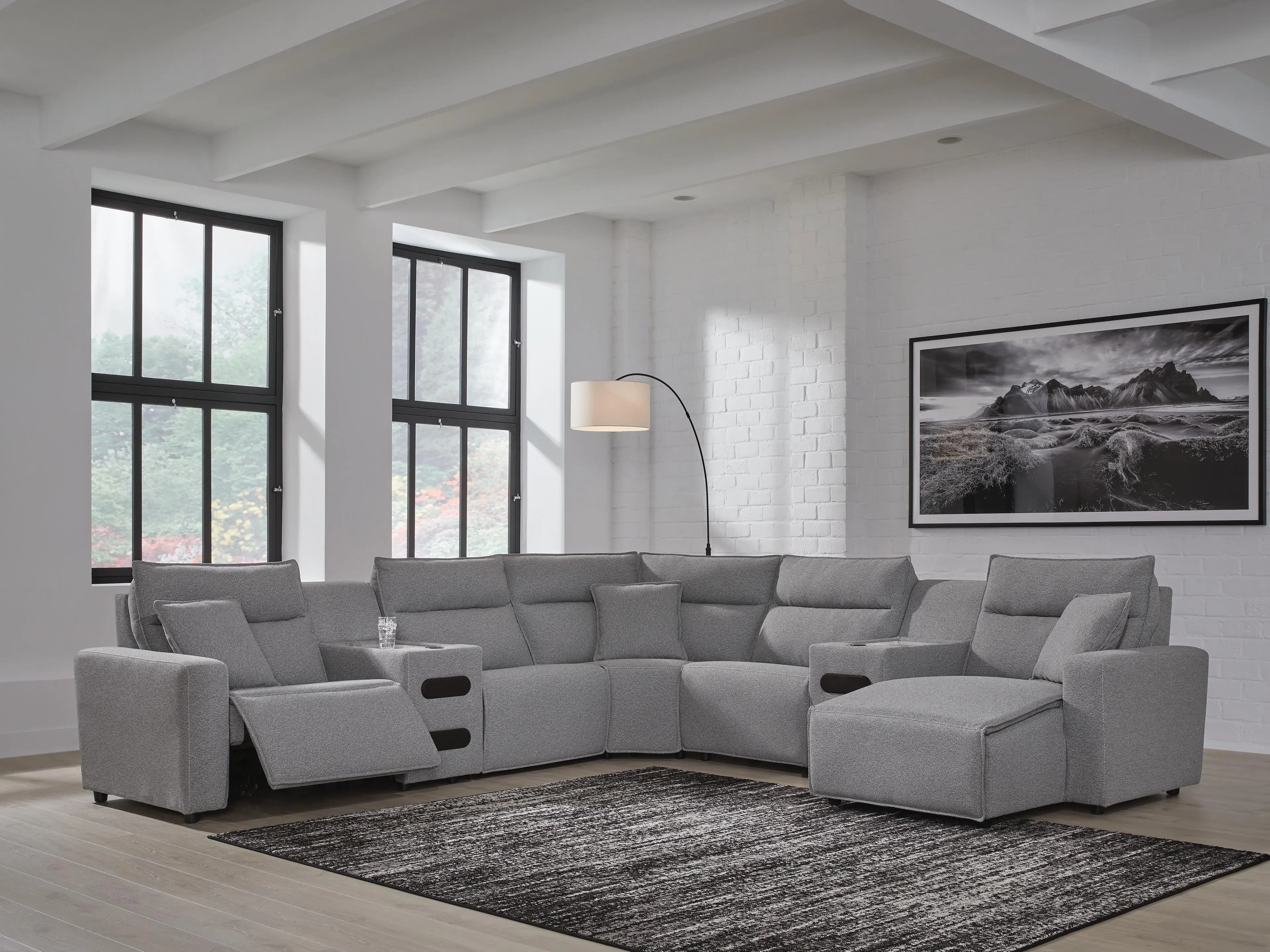 Modmax II 7-Piece Power Reclining Sectional with Chaise and Audio Consoles — Black/Gray — view 2