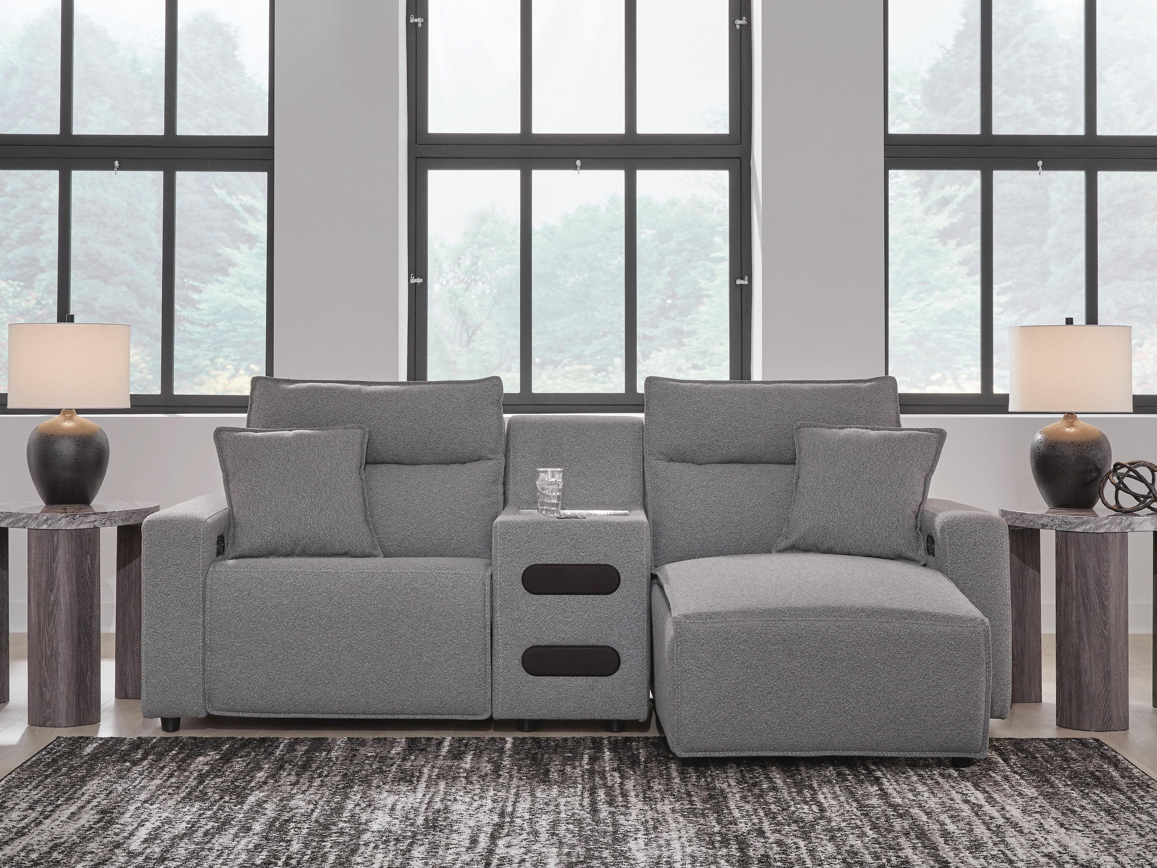 Modmax II 3-Piece Power Reclining Sectional with Chaise and Audio Console — Black/Gray — view 2
