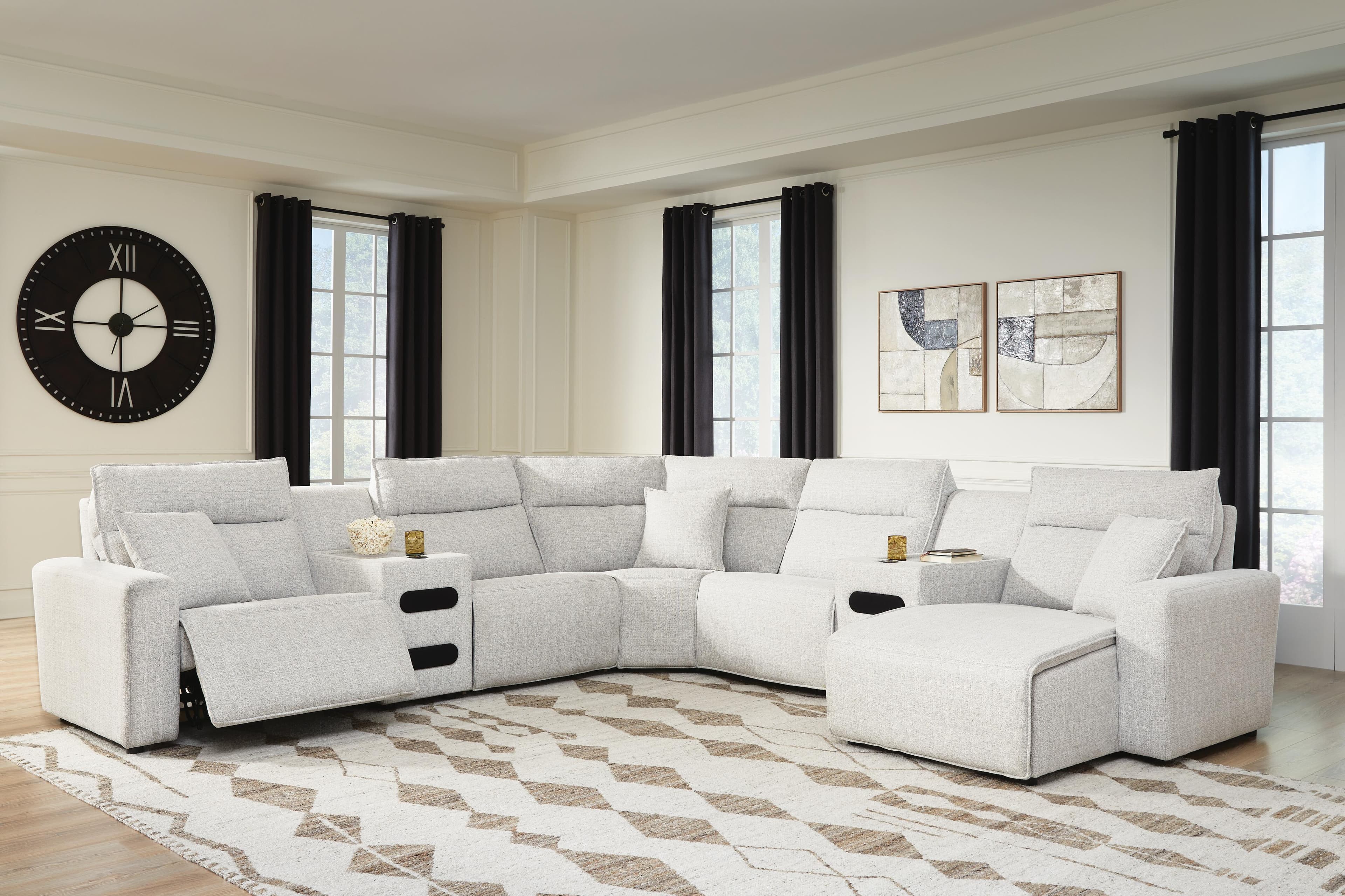 Modmax II 7-Piece Power Reclining Sectional with Chaise and Audio Consoles — Stone — view 2