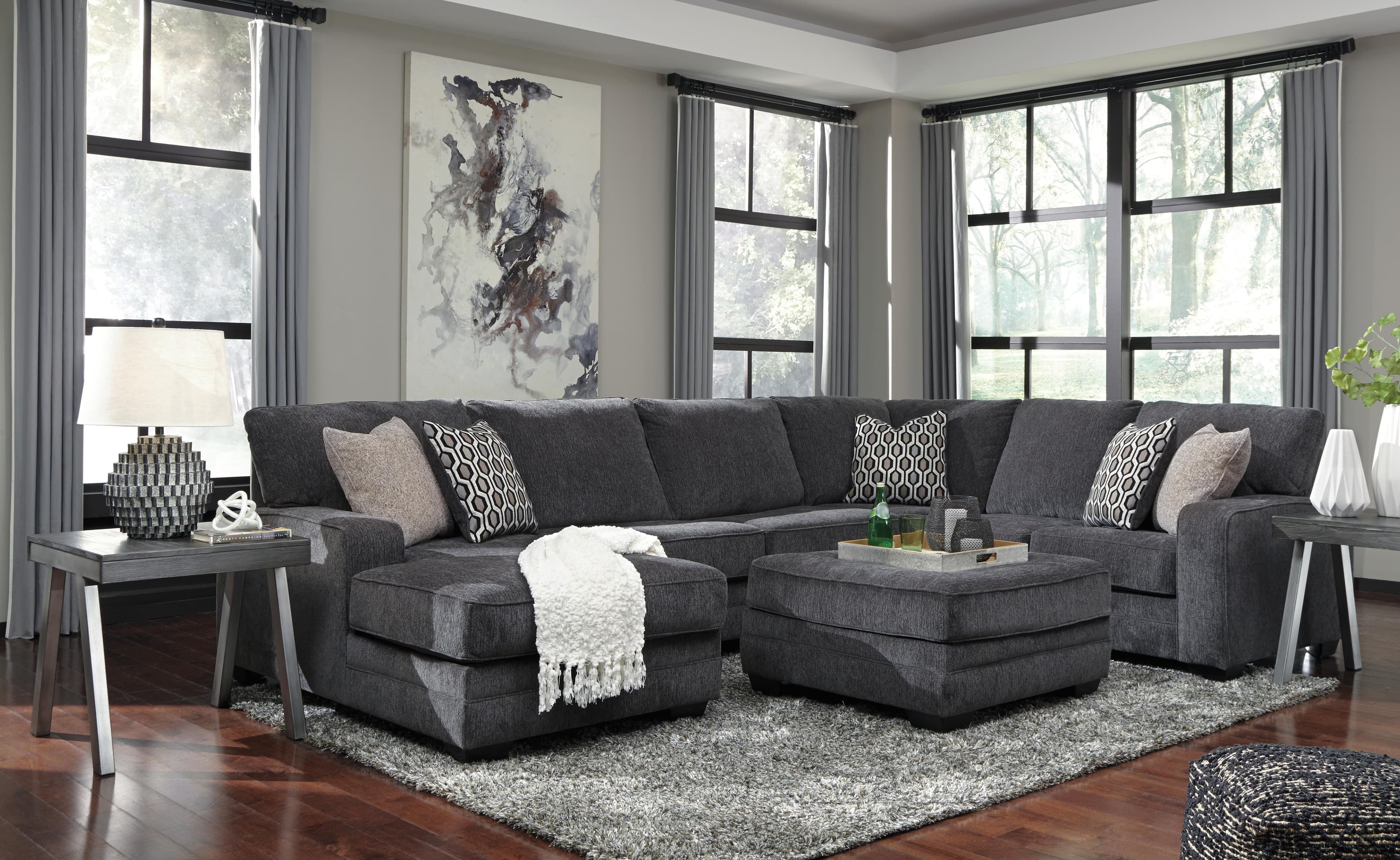 Tracling 3-Piece Sectional with Chaise — Black/Gray — view 3