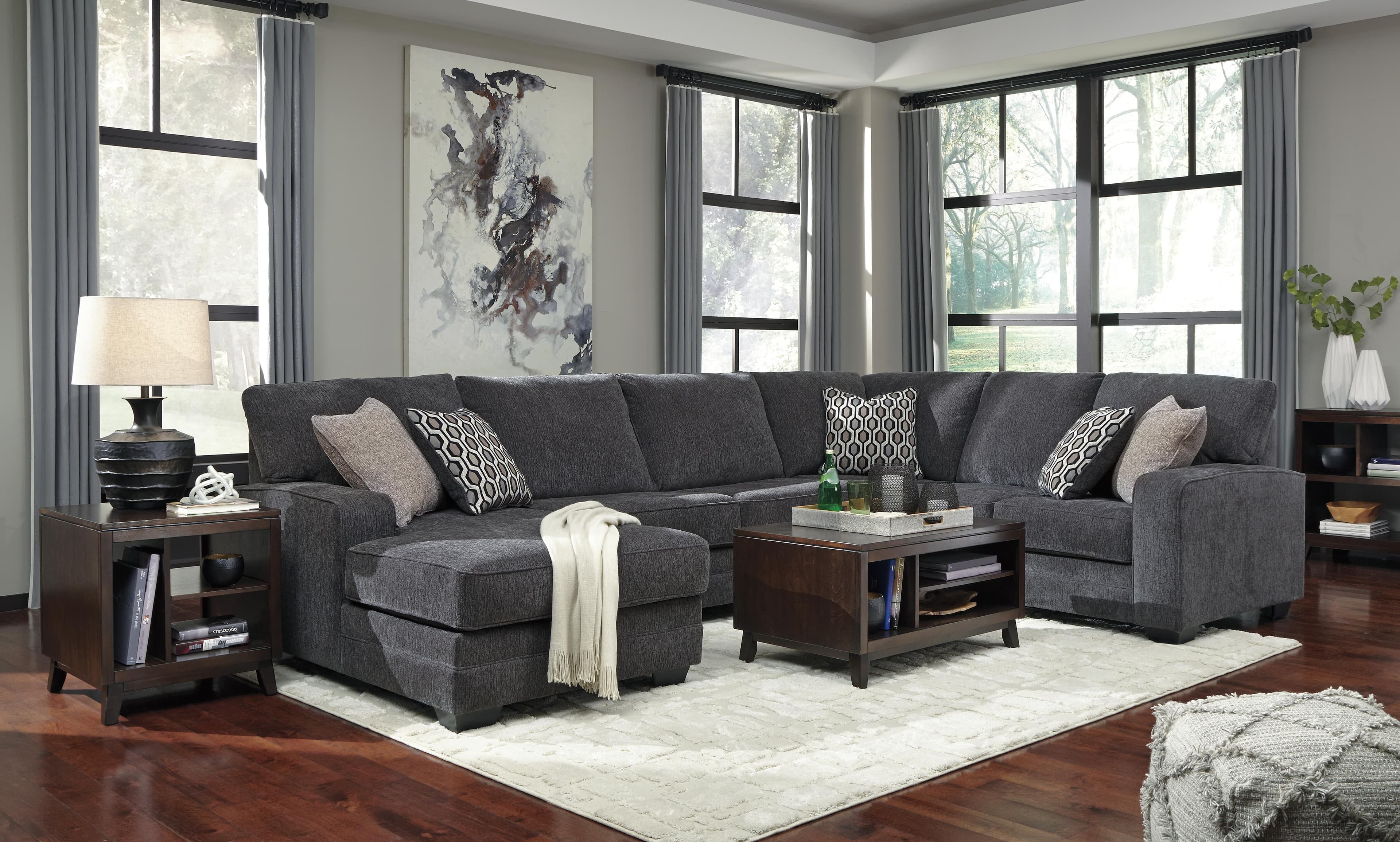 Tracling 3-Piece Sectional with Chaise — Black/Gray — view 5