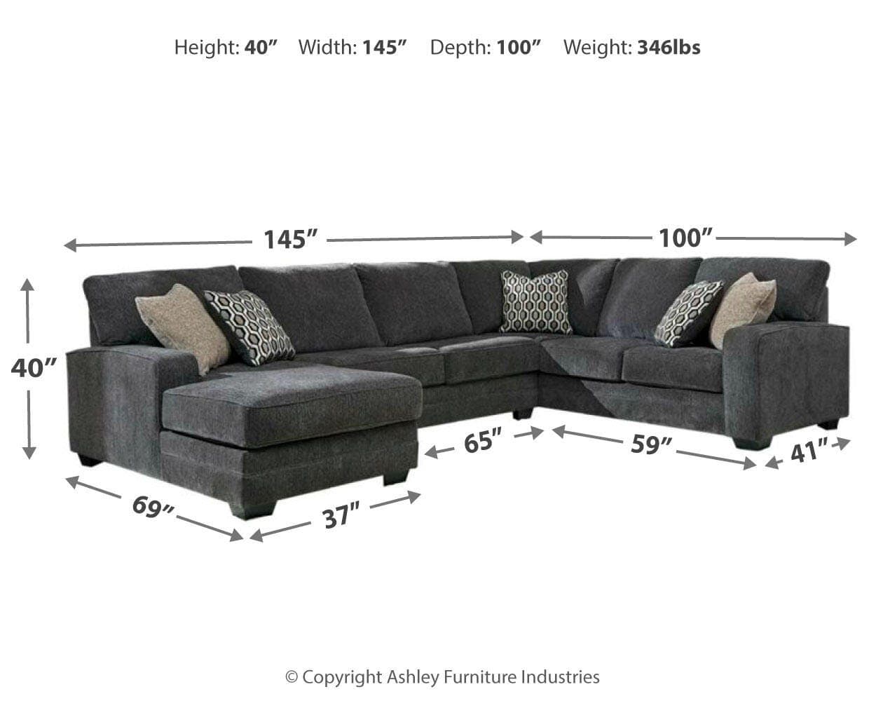 Tracling 3-Piece Sectional with Chaise — Black/Gray — view 4