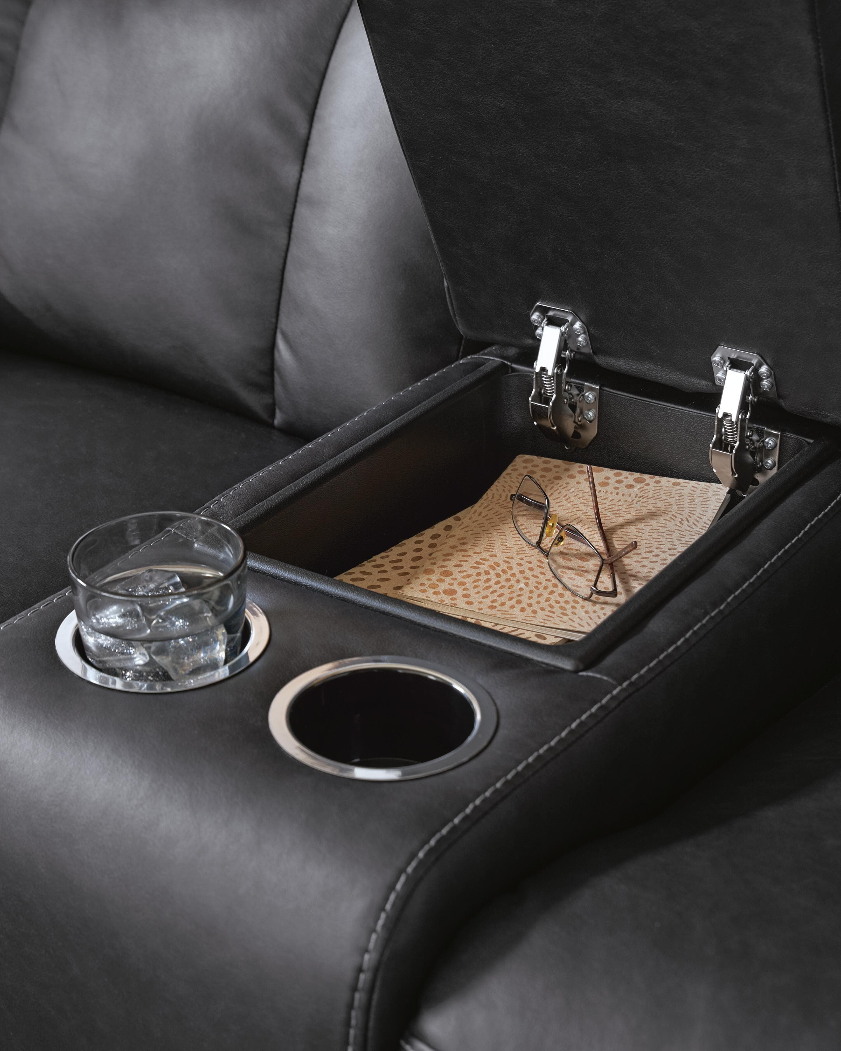 Mackmenville Reclining Loveseat with Console — Black/Gray — view 7