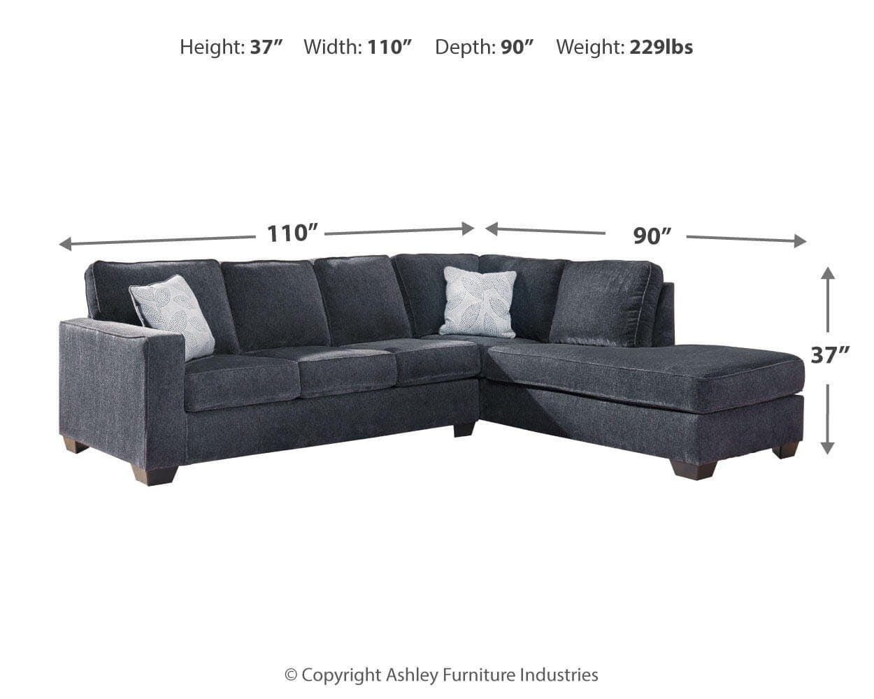 Altari 2-Piece Sectional with Chaise — Black/Gray — view 3