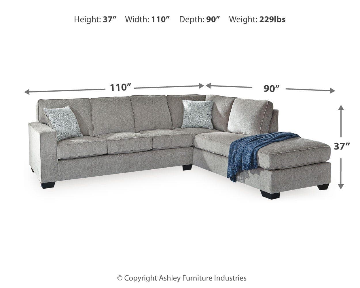Altari 2-Piece Sectional with Chaise — Black/Gray — view 4
