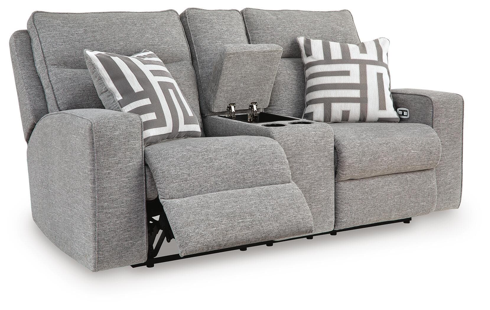 Biscoe Power Reclining Loveseat with Console — Black/Gray — view 3