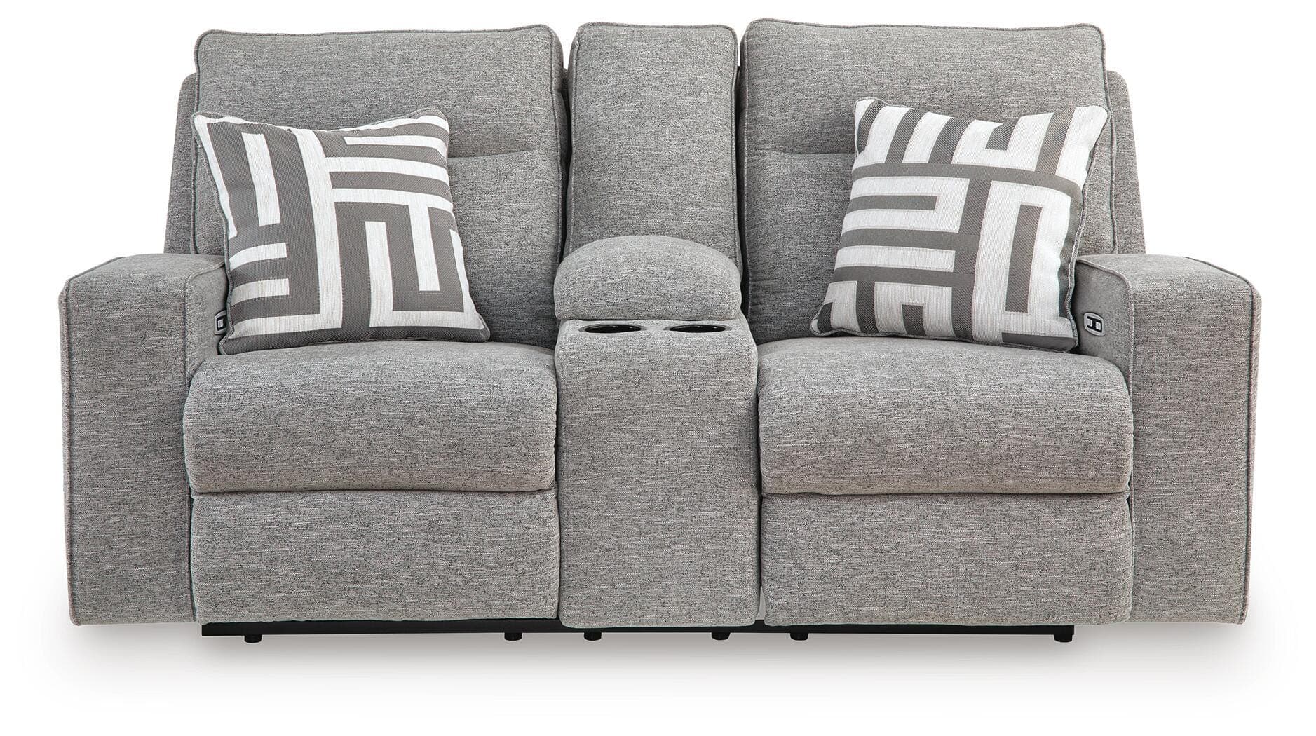 Biscoe Power Reclining Loveseat with Console — Black/Gray — view 4