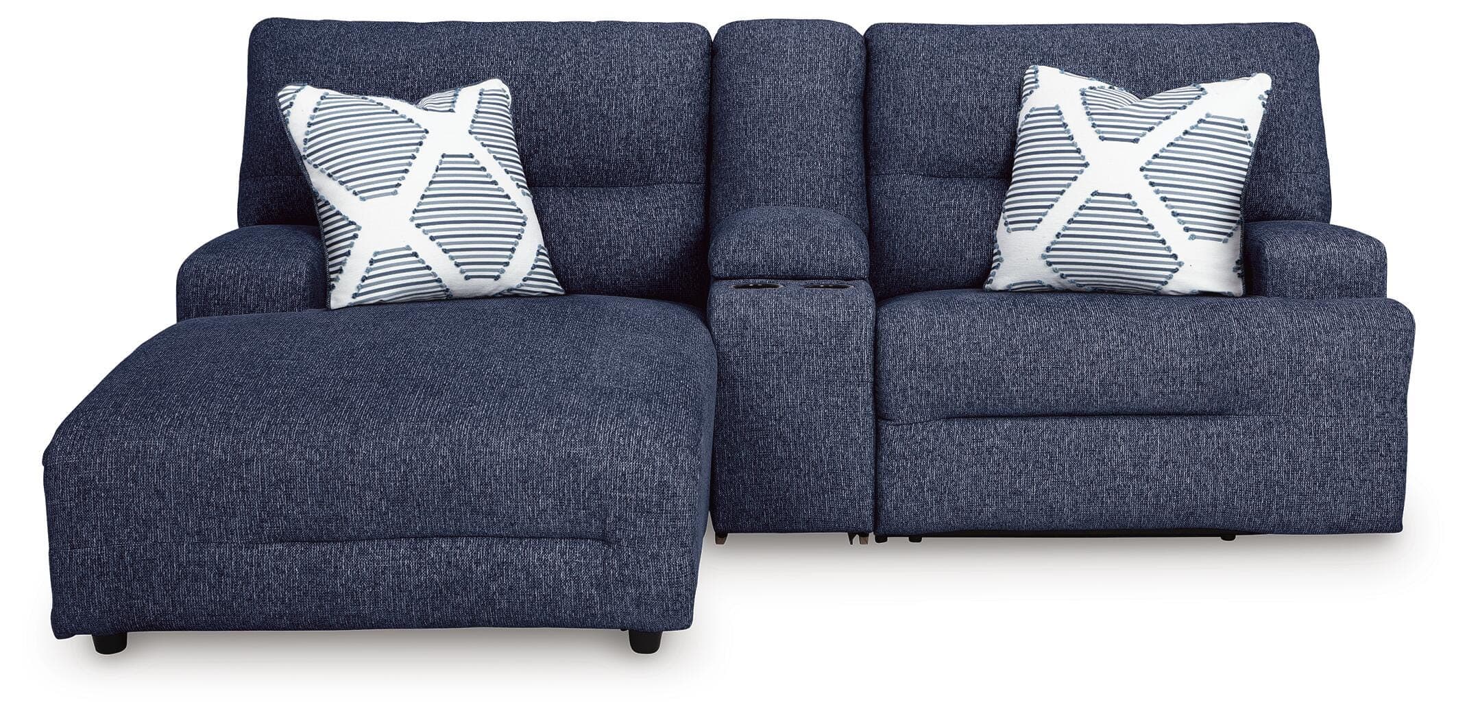 Acklen Place 3-Piece Power Reclining Sectional Sofa with Chaise — Blue — view 3