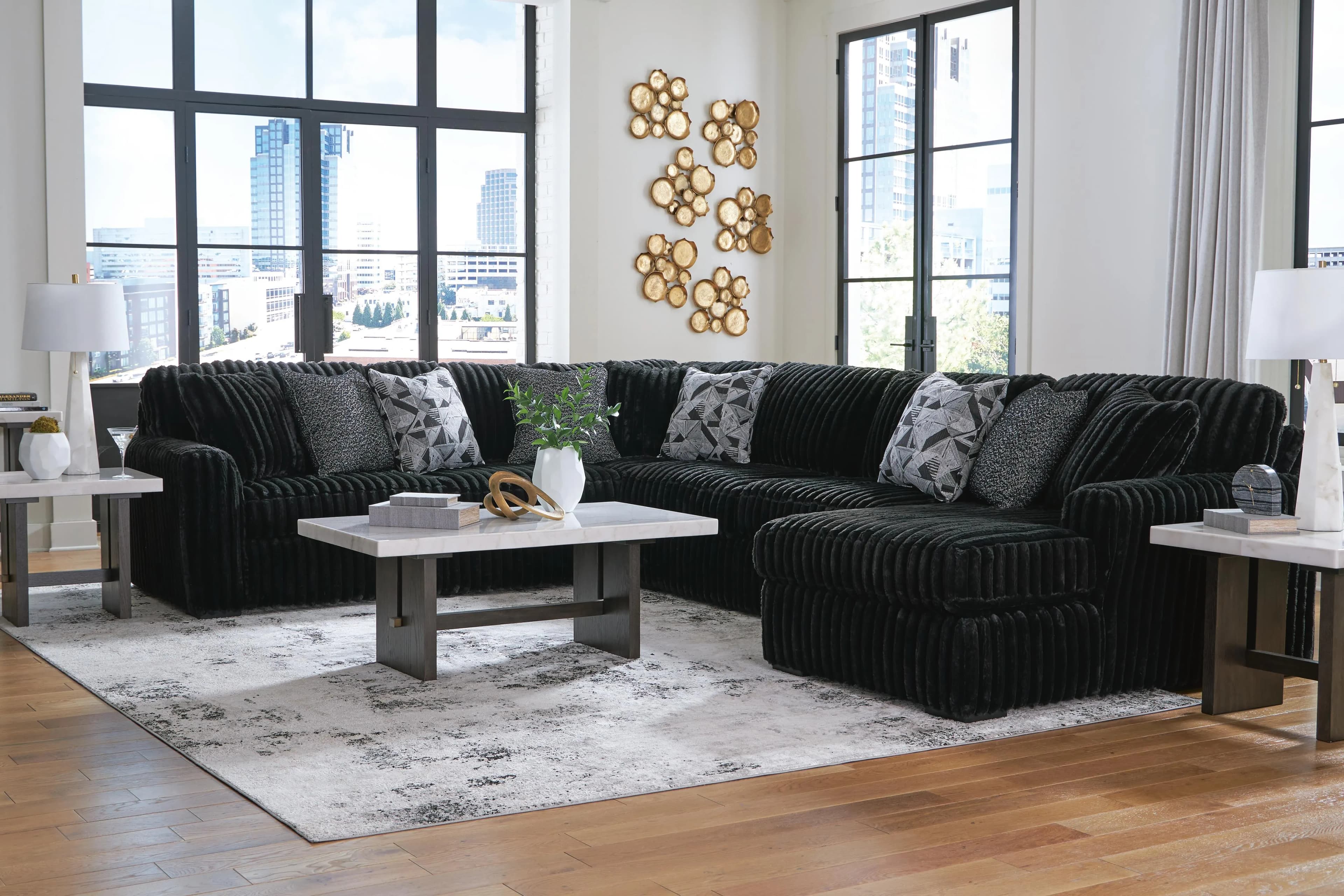Midnight-Madness 4-Piece Sectional with Chaise — Black/Gray — view 4