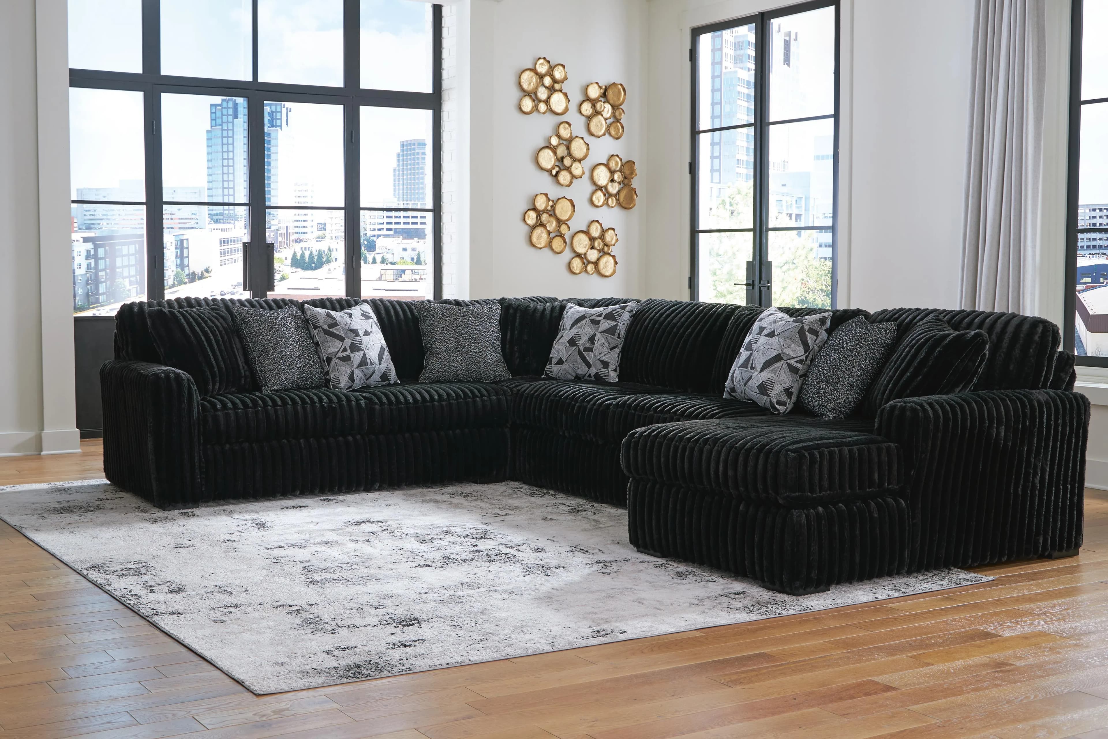Midnight-Madness 4-Piece Sectional with Chaise — Black/Gray — view 2