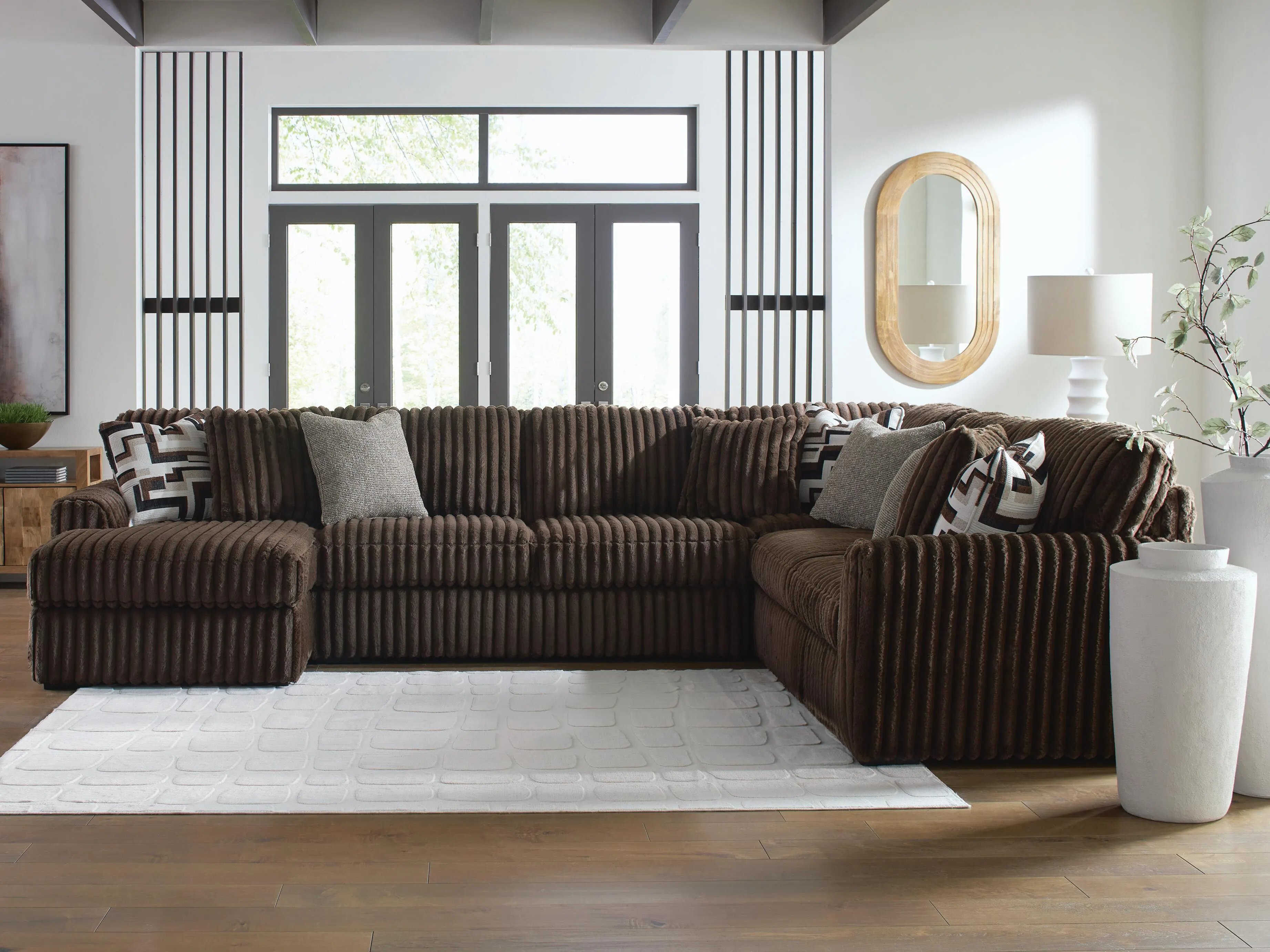 Midnight-Madness 4-Piece Sectional with Chaise — Brown/Beige — view 2
