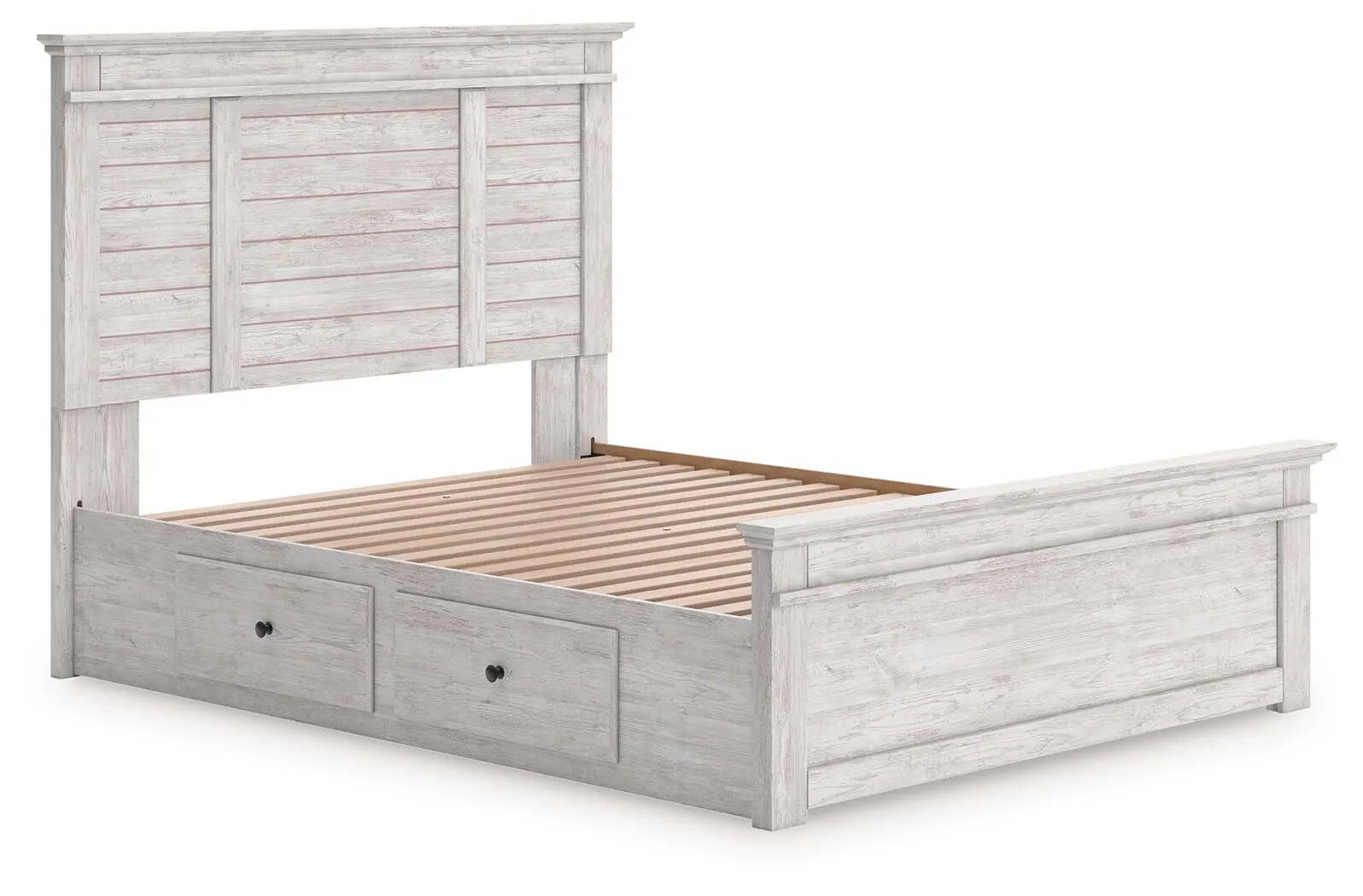 Fenderport Queen Panel Storage Bed — Whitewash — view 3