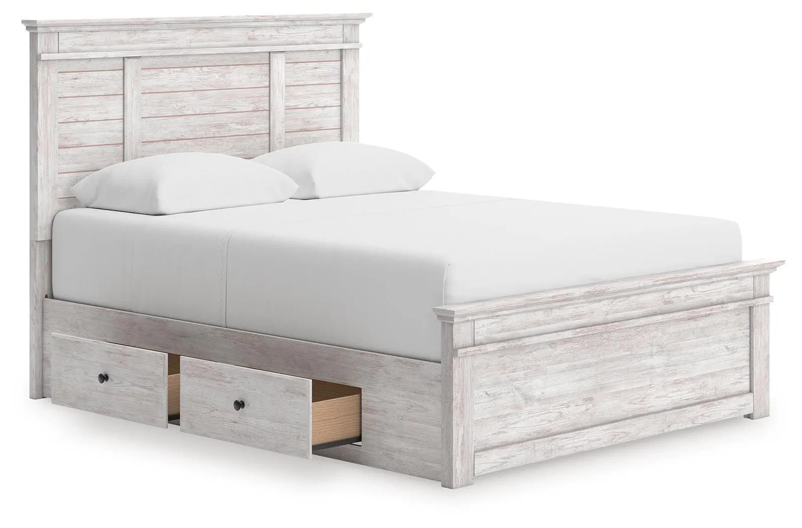 Fenderport Queen Panel Storage Bed — Whitewash — view 4