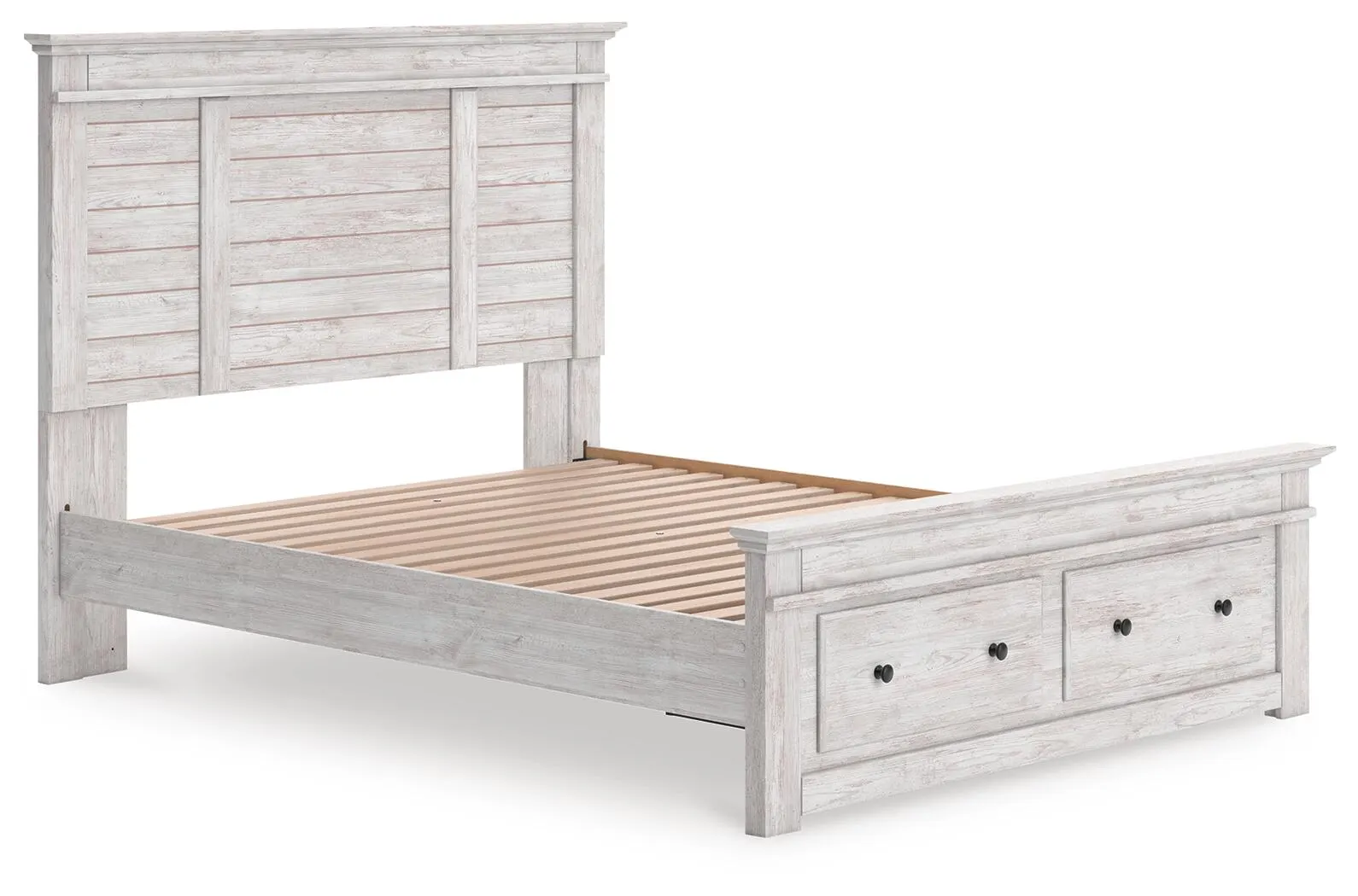 Fenderport Queen Panel Storage Bed — Whitewash — view 3