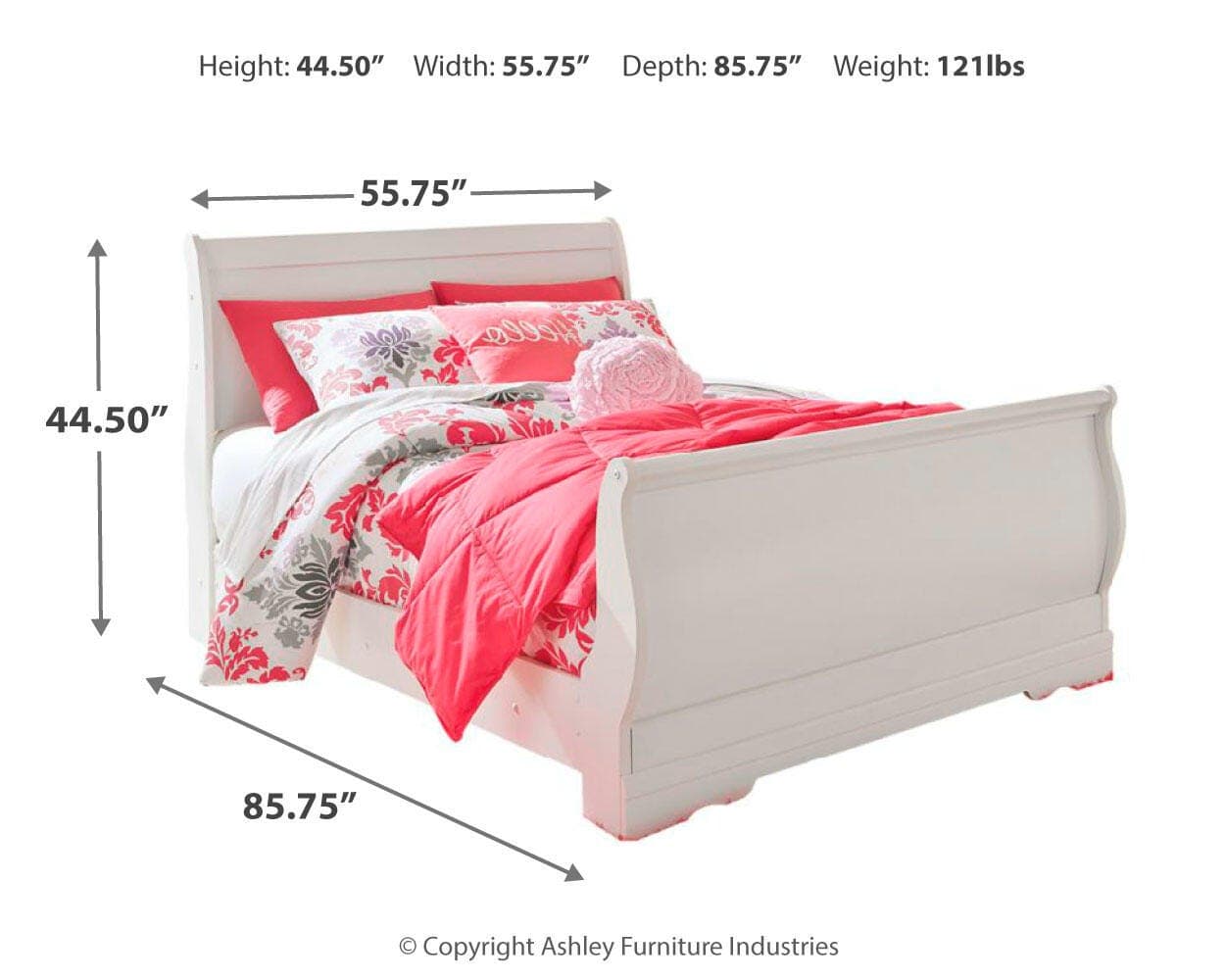 Anarasia Full Sleigh Bed — White — view 4