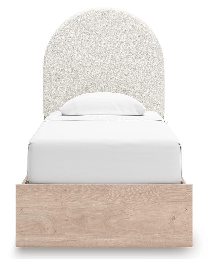 Shapella Twin Upholstered Panel Bed — Brown/Beige;White — view 5