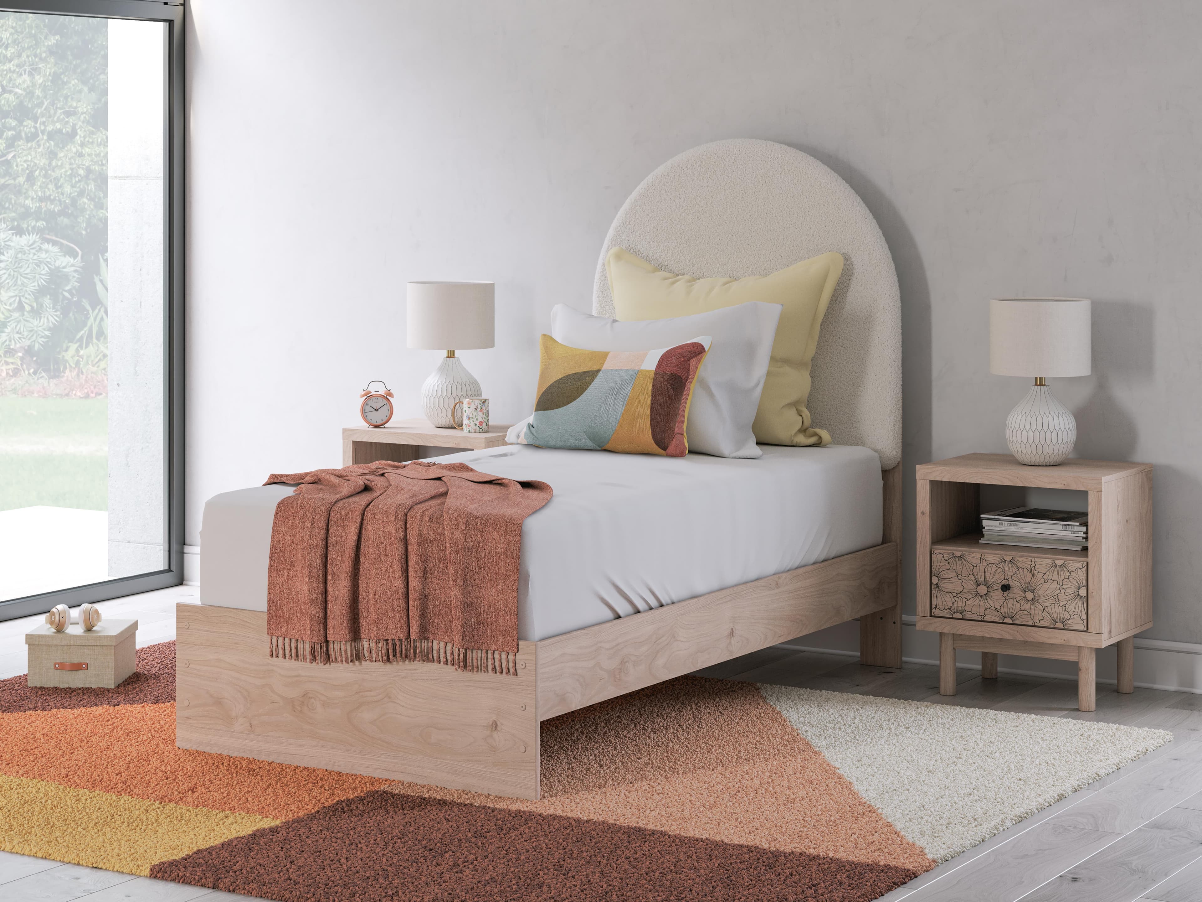 Shapella Twin Upholstered Panel Bed — Brown/Beige;White — view 2