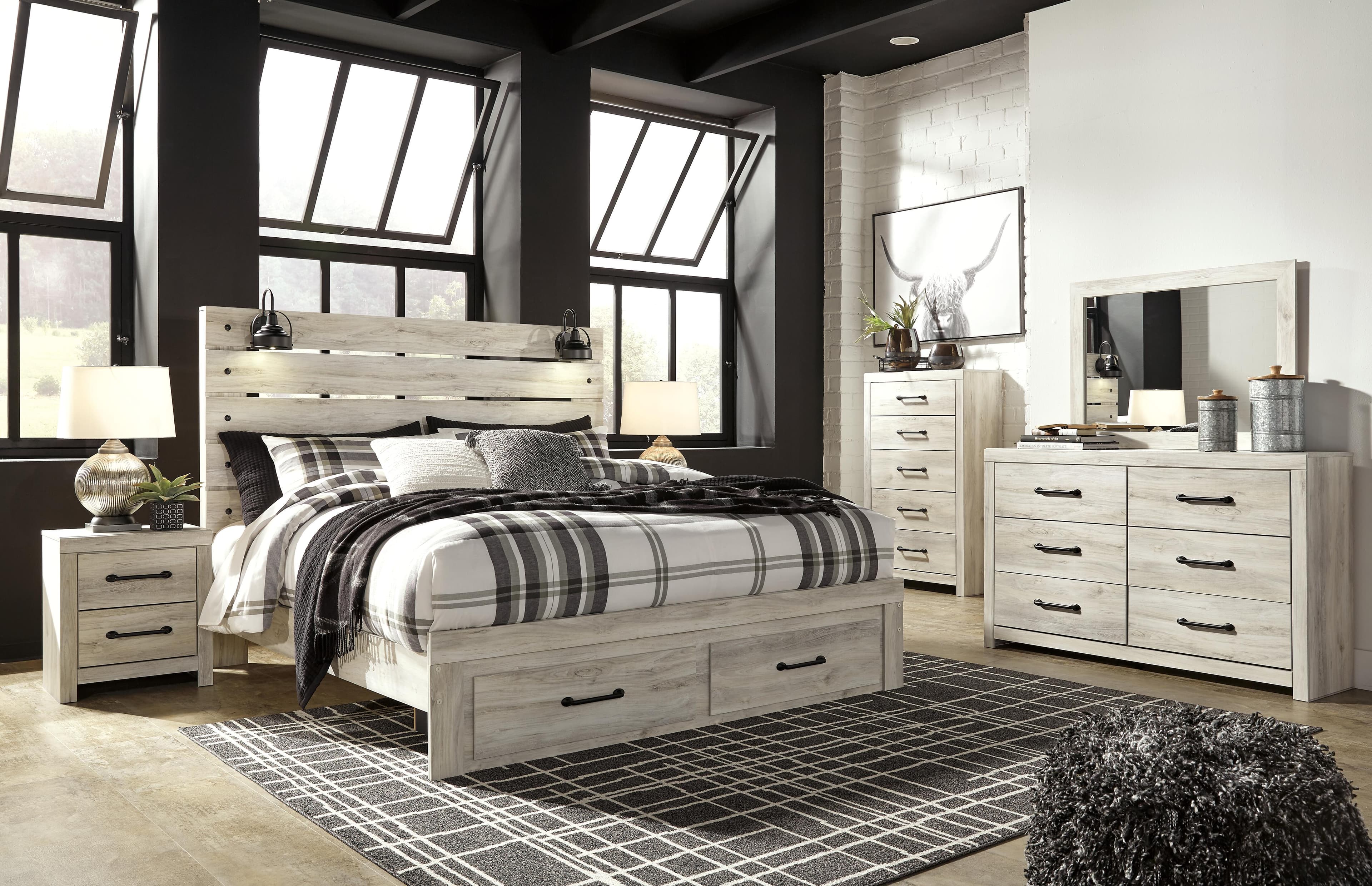 Cambeck King Panel Bed with 2 Storage Drawers — White — view 7