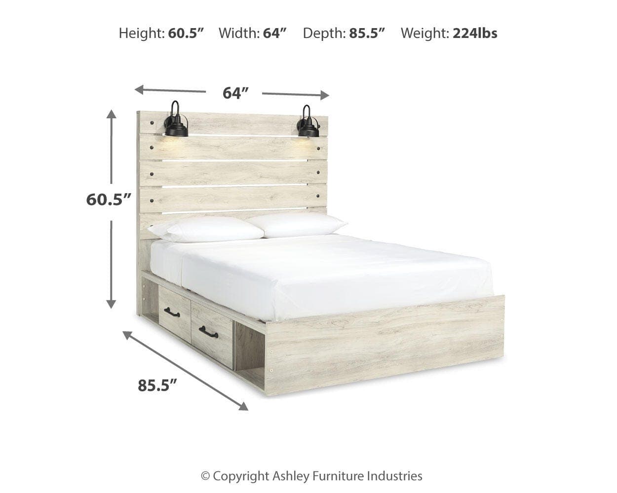 Cambeck Queen Panel Bed with 2 Storage Drawers — White — view 4
