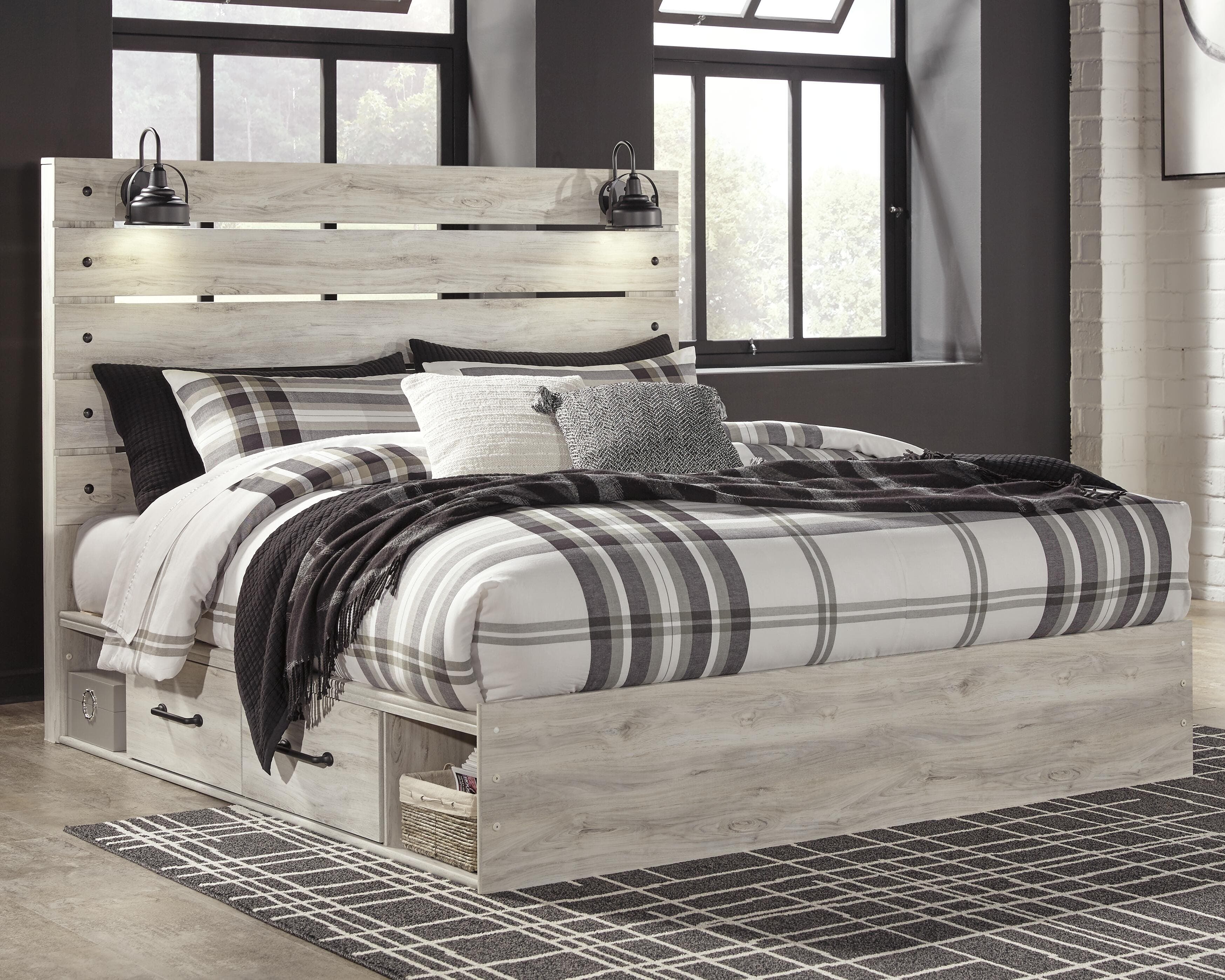 Cambeck King Panel Bed with 2 Storage Drawers — White — view 2