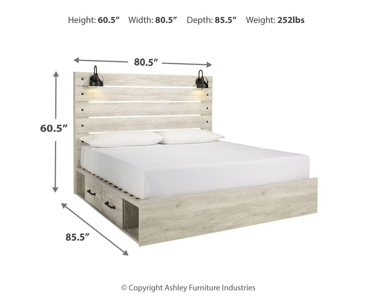 Cambeck King Panel Bed with 2 Storage Drawers — White — view 4