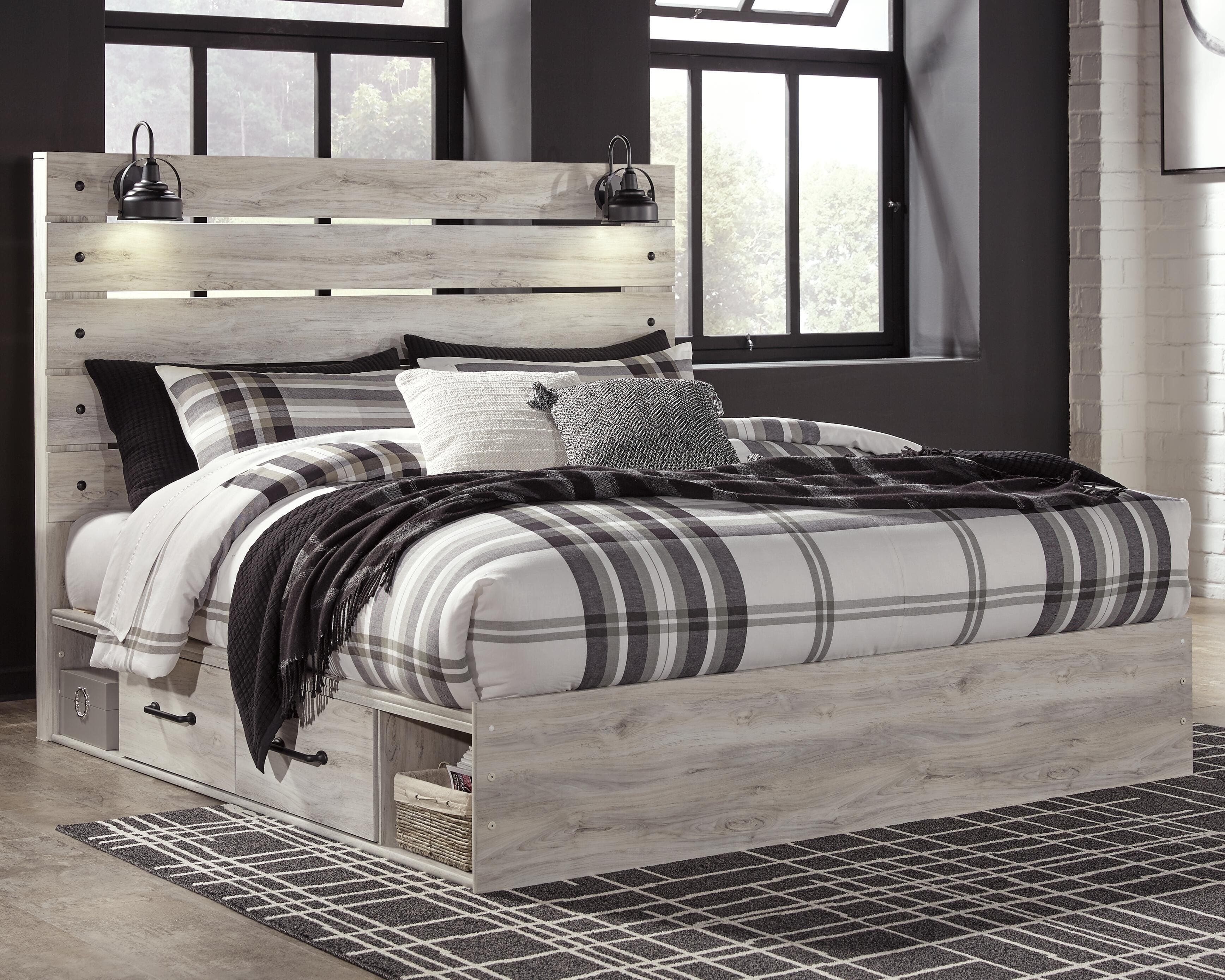 Cambeck King Panel Bed with 4 Storage Drawers — White — view 2