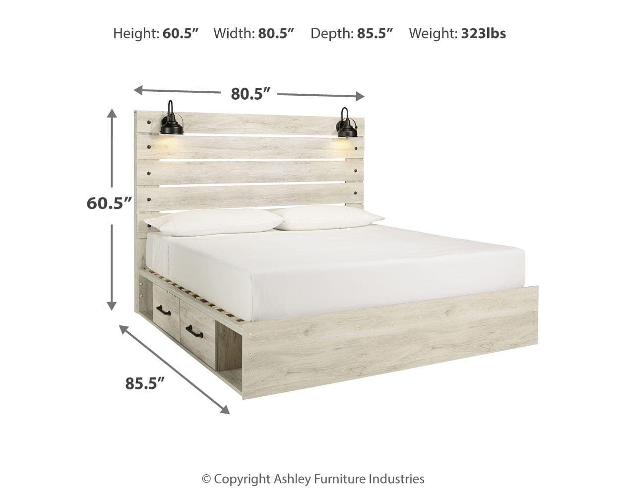 Cambeck King Panel Bed with 4 Storage Drawers — White — view 4