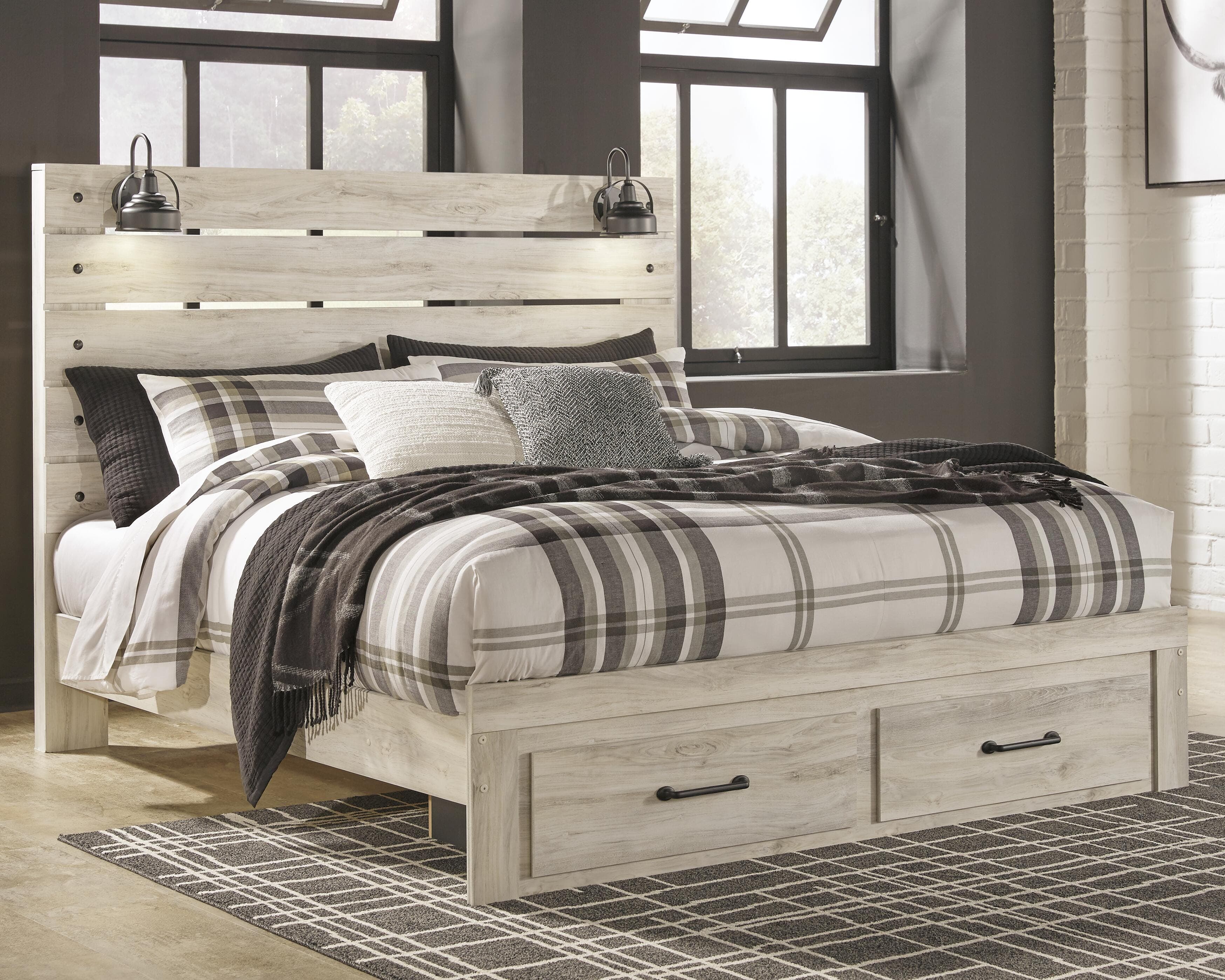 Cambeck King Panel Bed with 2 Storage Drawers — White — view 2