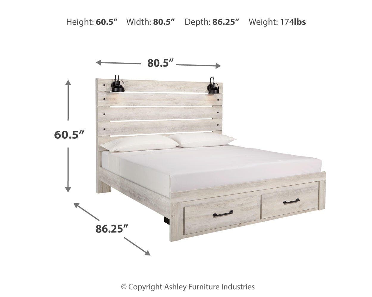 Cambeck King Panel Bed with 2 Storage Drawers — White — view 4