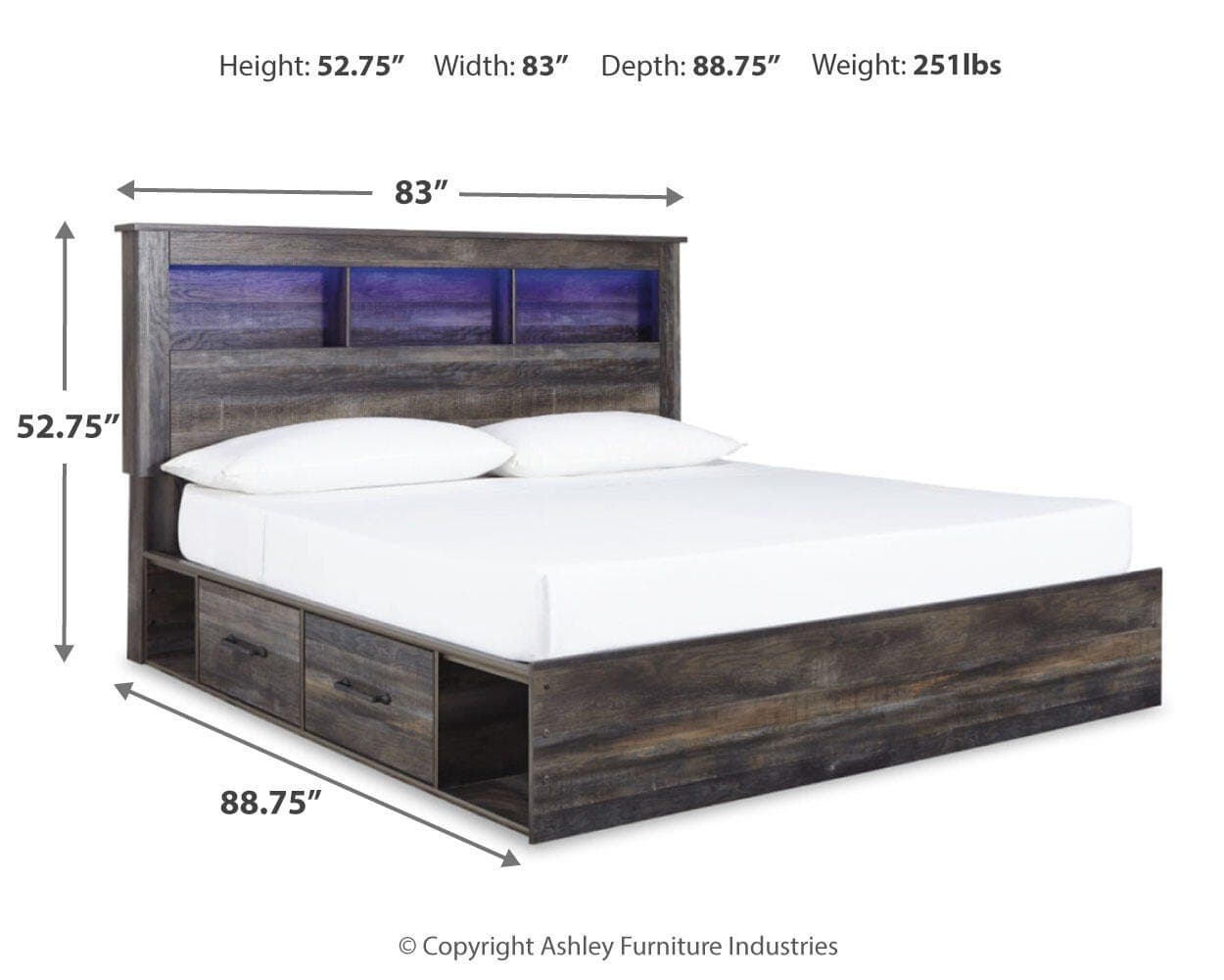 Drystan King Bookcase Bed with 2 Storage Drawers — Brown/Beige — view 3