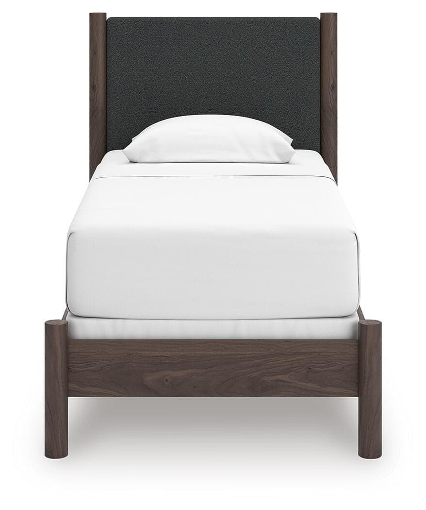 Cadmori Twin Upholstered Panel Bed — Brown — view 3
