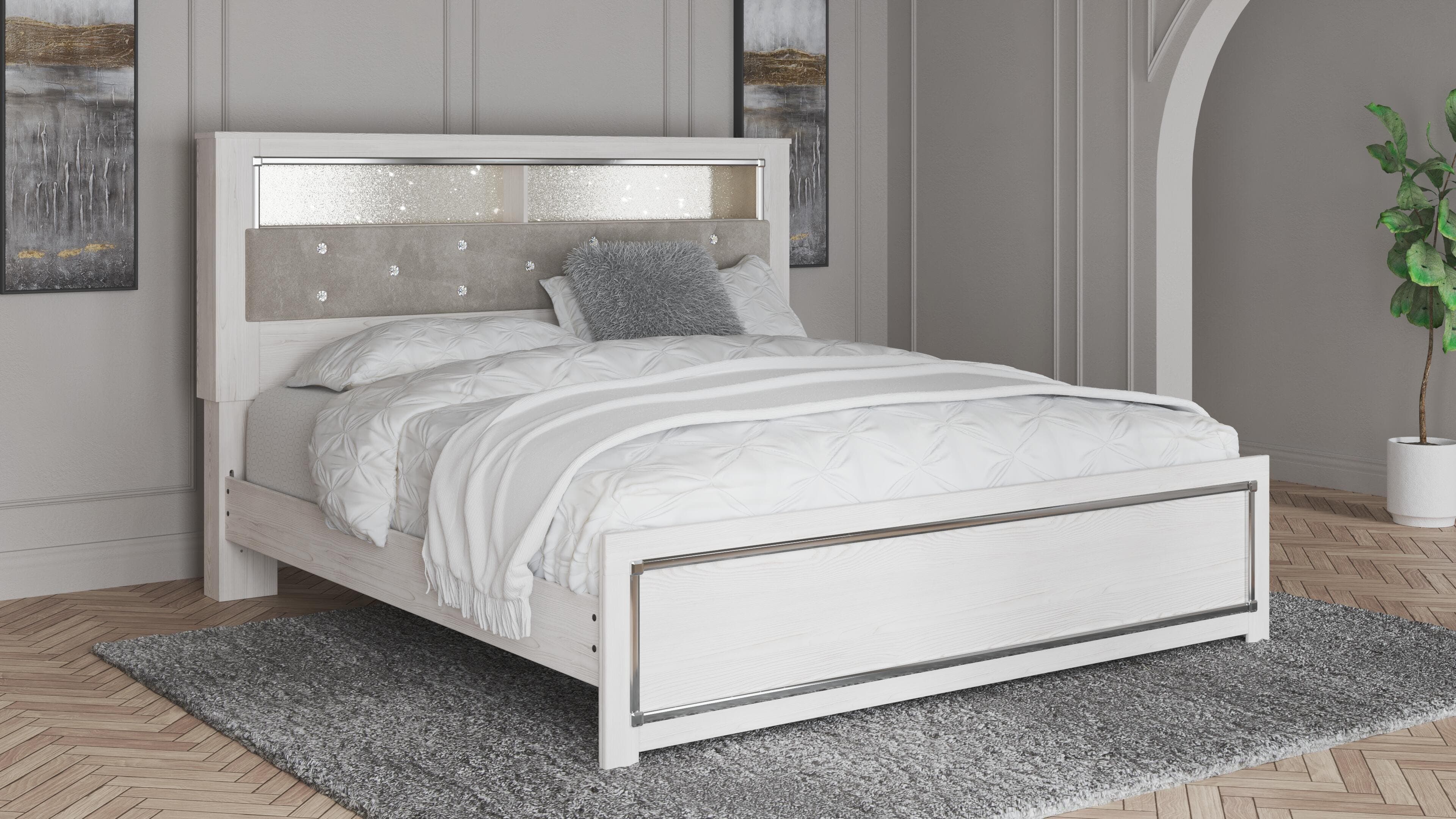 Altyra King Panel Bookcase Bed — White — view 2