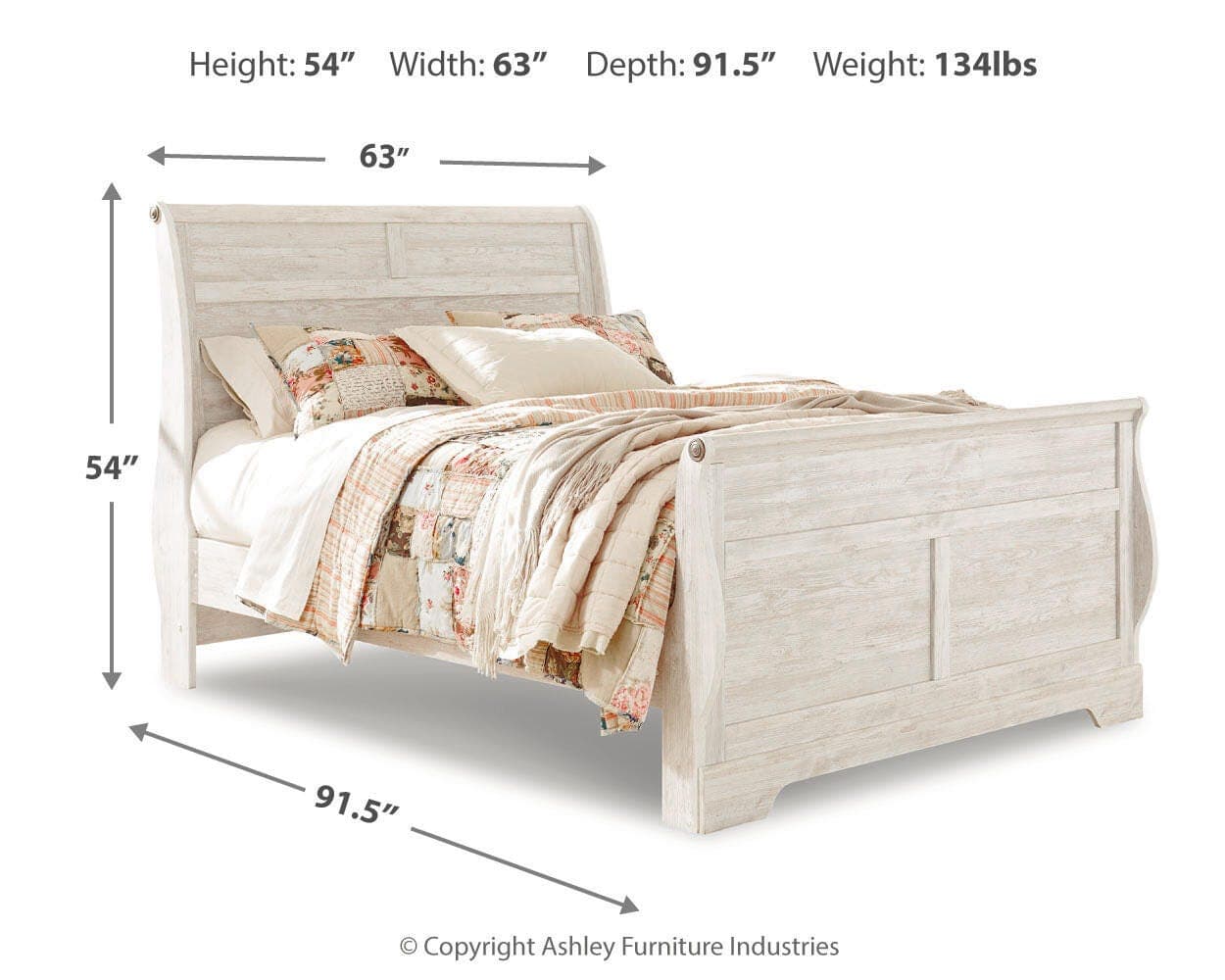 Willowton Queen Sleigh Bed — White — view 3