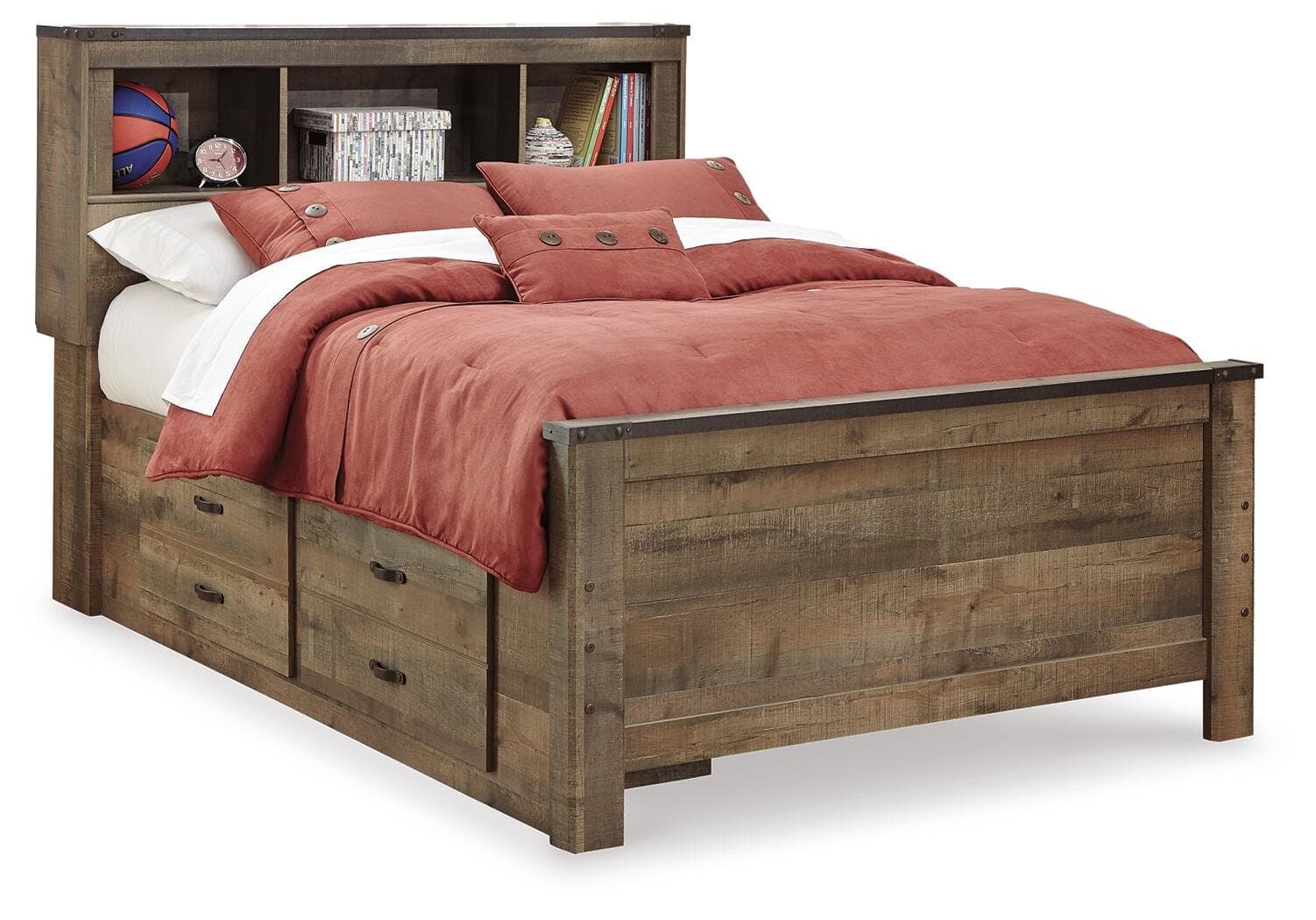 Trinell Full Bookcase Bed with 2 Sided Storage — Brown/Beige — view 2