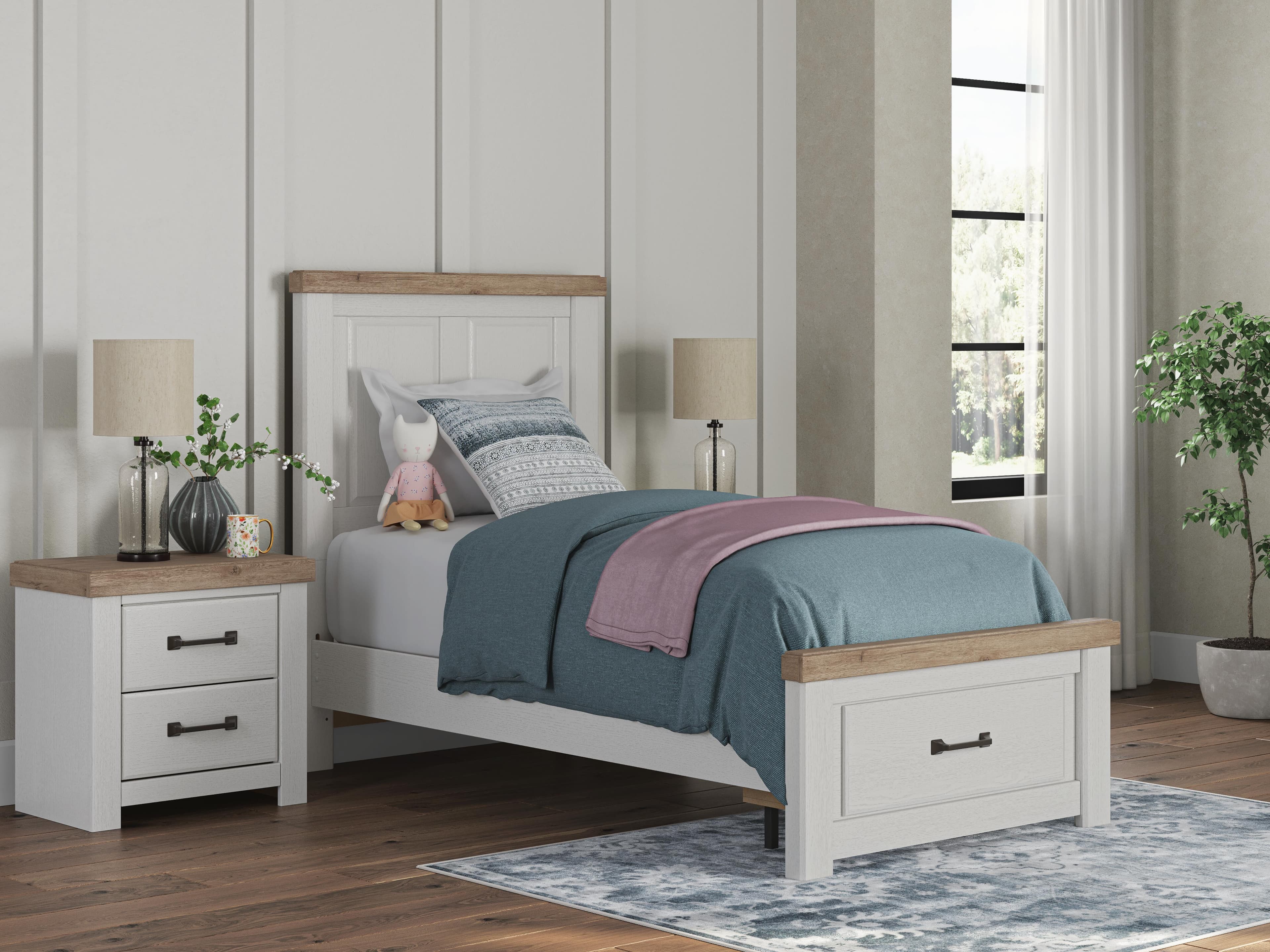 Savonport Twin Panel Storage Bed — White/Brown — view 2